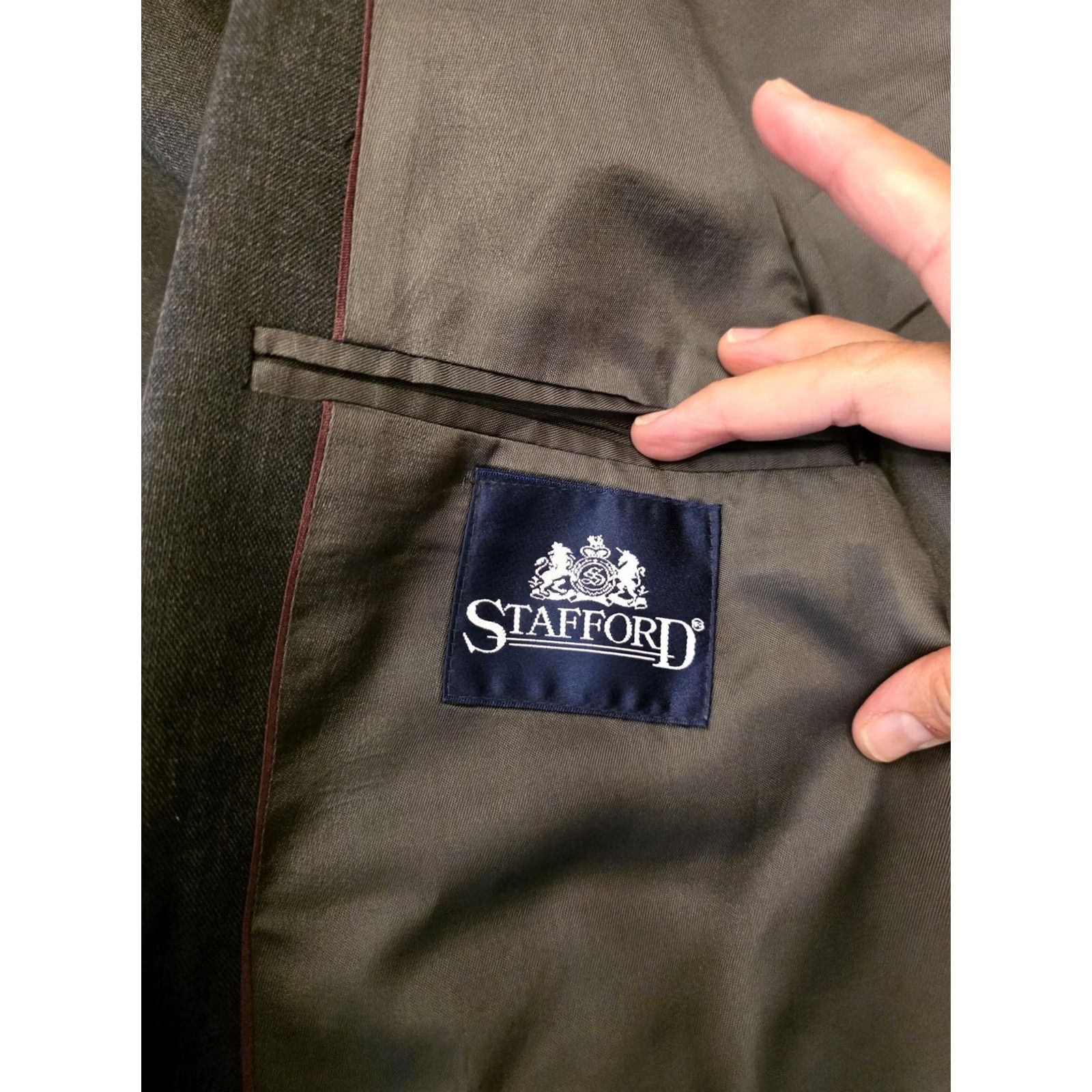 Stafford Stafford Suit Jacket Mens 48L Gray Poly Wool Double Breasted Formal Made USA Size 48R - 6 Thumbnail