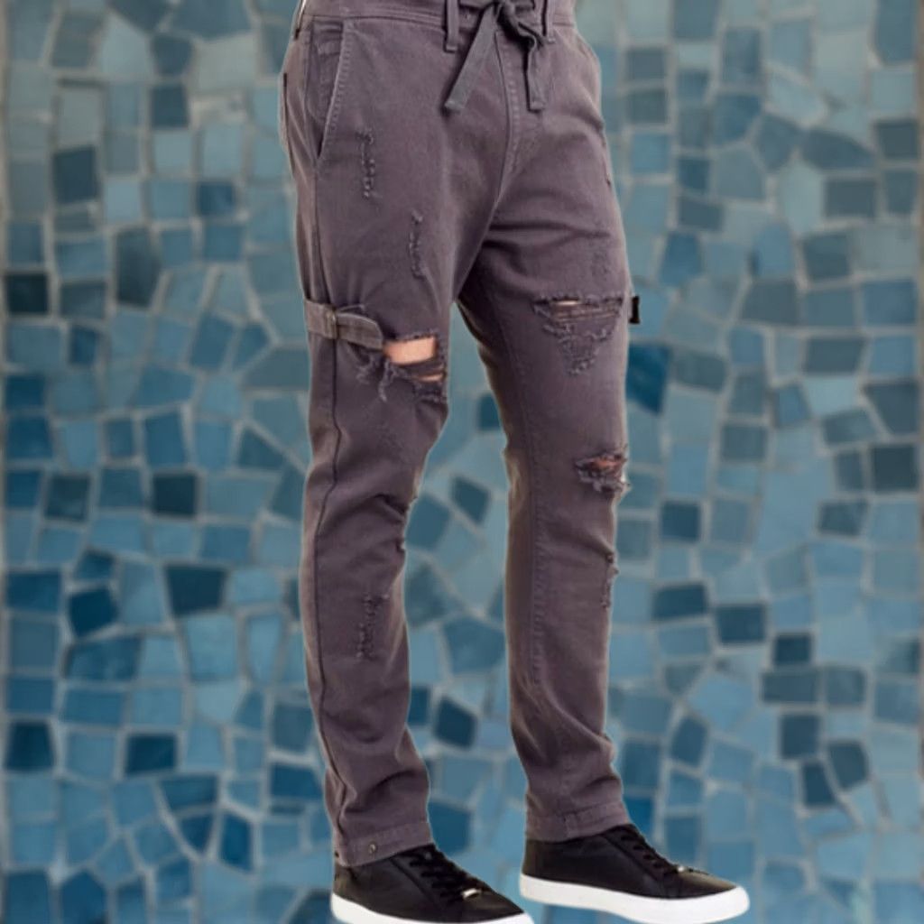 True Religion True Religion Jeans Mens Slim 5-Pocket Denim Gray 36x29 Mick Distressed Short Drawstring Waist Cuffs Jeans Mens Size US 36 / EU 52 - 1 Thumbnail