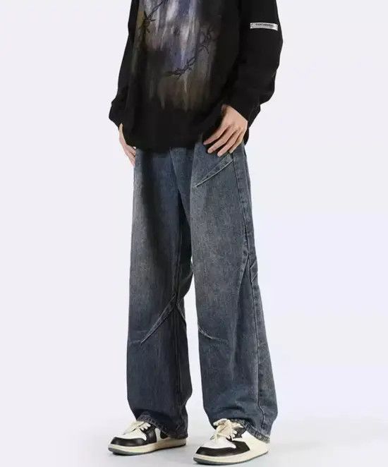 Japanese Brand VIBE Men's wide-leg loose straight patchwork jeans y2k Size US 32 / EU 48 - 2 Thumbnail