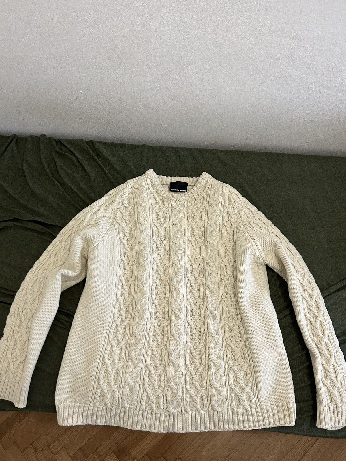 image of Number N Ine Number (N)Ine Cable Knit Sweater in Beige, Men's (Size Large)
