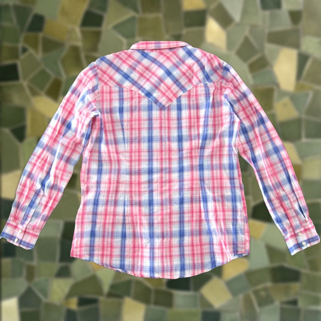 Wrangler Wrangler Shirt Western Cowgirl Blouse L Pink Plaid Long Sleeve Snap Button Cotton Blend Womens Size L / US 10 / IT 46 - 1 Thumbnail