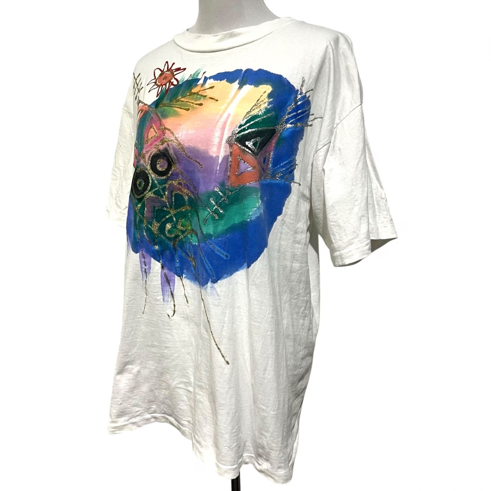 Vintage VINTAGE Artist Hand Painted Shirt OS Beach Ocean Fish Artsy Single Stitch 90s T Size ONE SIZE - 3 Thumbnail