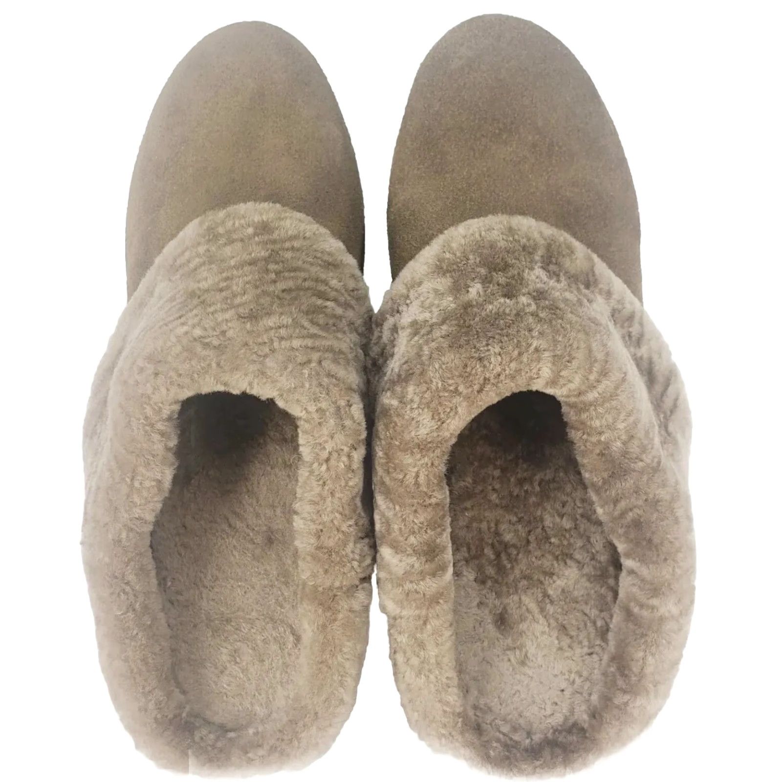 Olive ANTEOLOPE COLLECTION Olive Brown SUEDE WEDGE CLOGS Slip On Fur Lined Trim Womens 8 EU39 Size US 8 / IT 38 - 7 Thumbnail