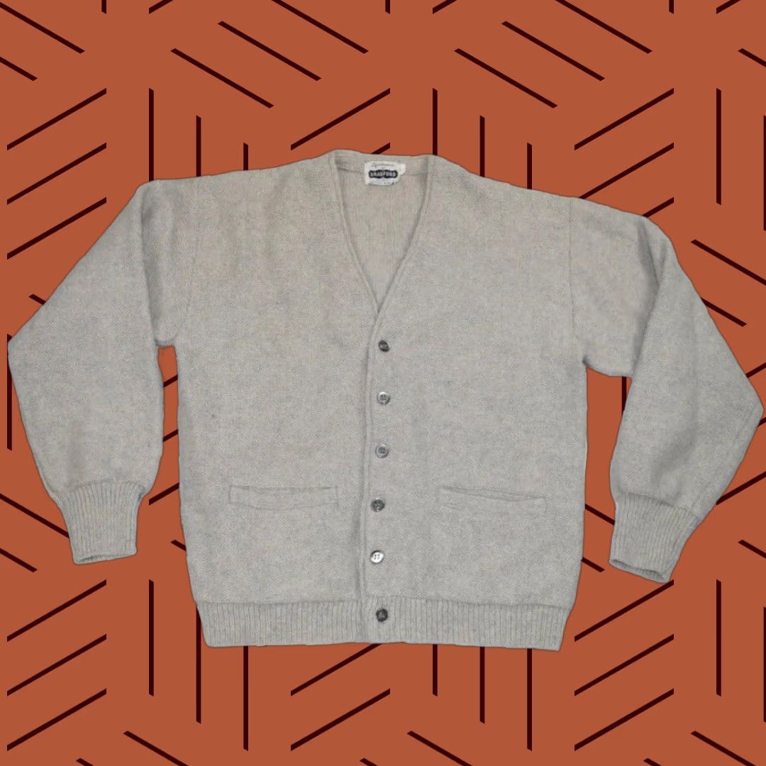 VINTAGE Bradford MFG 1950s Heather Grey Wool Knit Cardigan Men