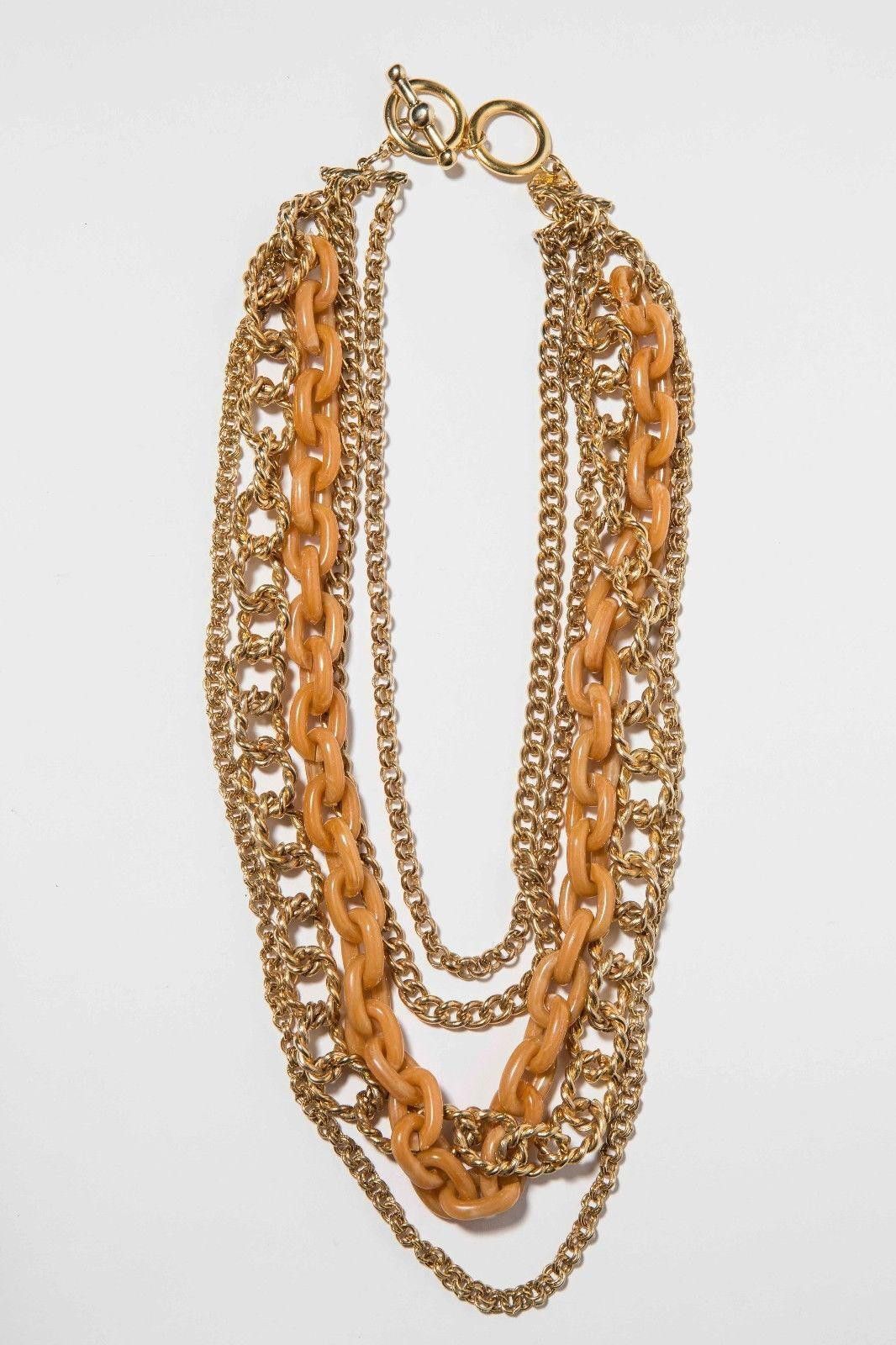 Designer 14k Gold Chain and Orange Plastic Multi Strand Necklace Size ONE SIZE - 5 Thumbnail
