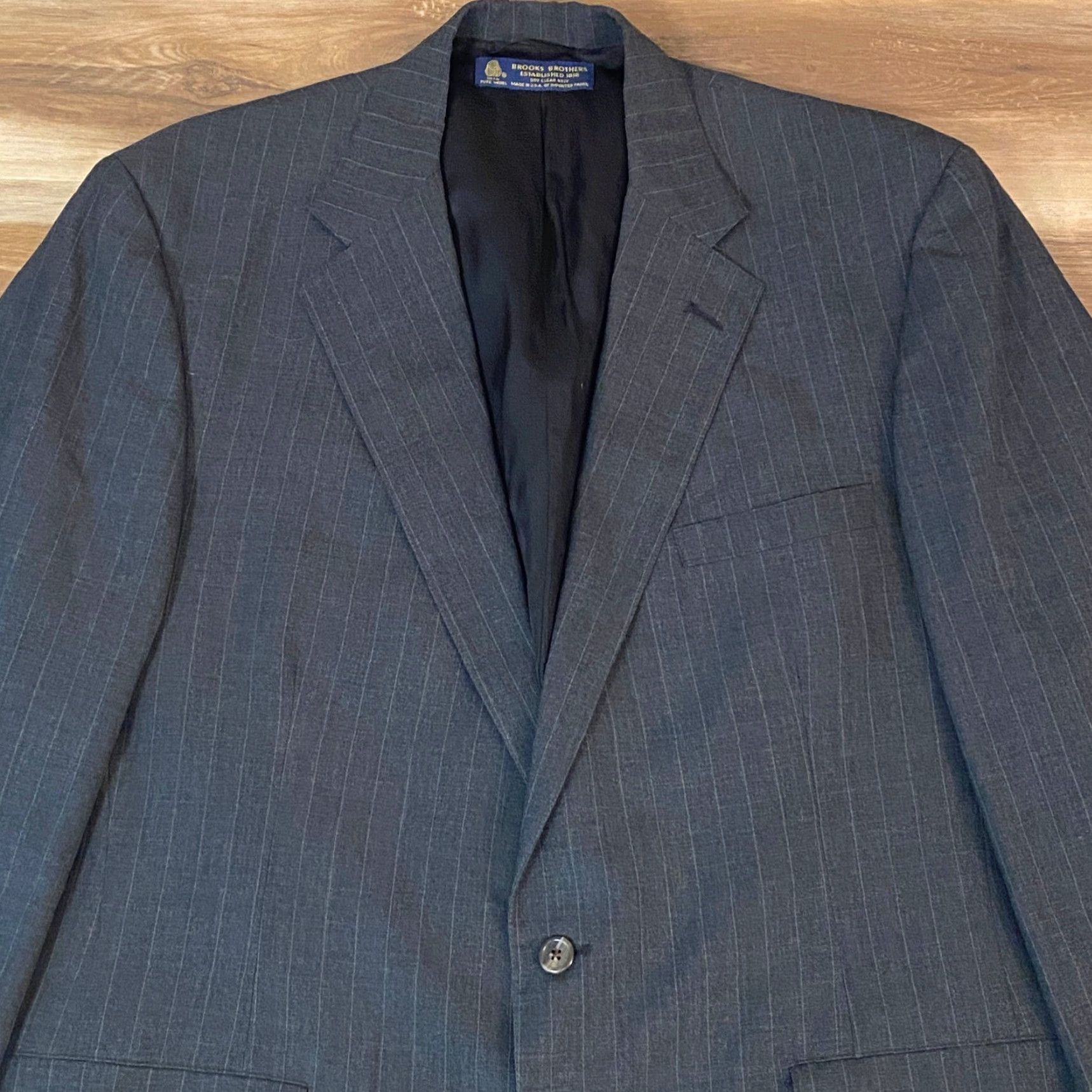 Brooks Brothers VINTAGE Brooks Brothers Sport Jacket Mens 46L Pinstripe Blazer Two Button Wool Gray Striped Business Formal Size 46R - 4 Thumbnail