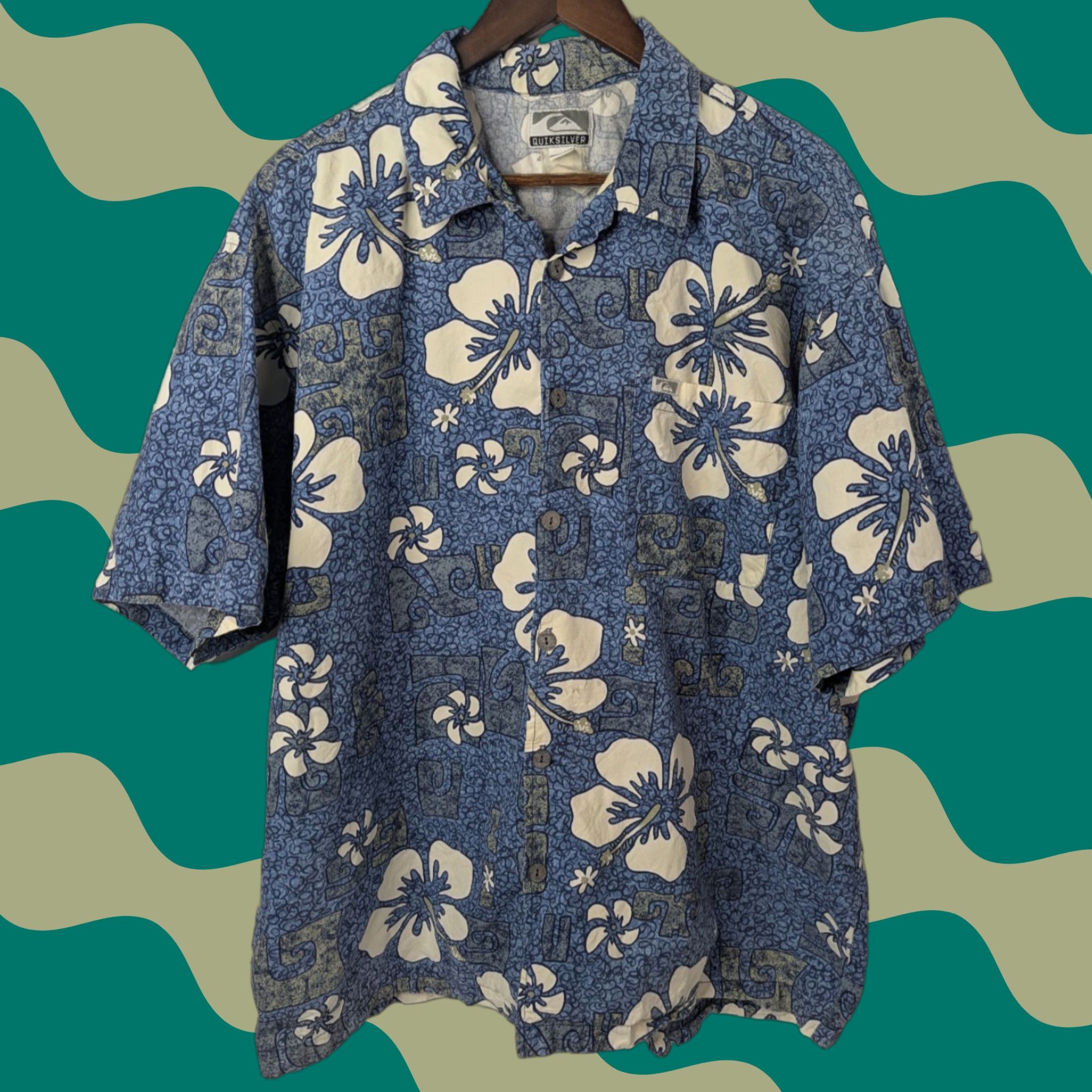Quiksilver VINTAGE Quiksilver Blue Hibiscus Floral Hawaiian Short Sleeve Shirt Mens XL 90s Size US XL / EU 56 / 4 - 1 Thumbnail