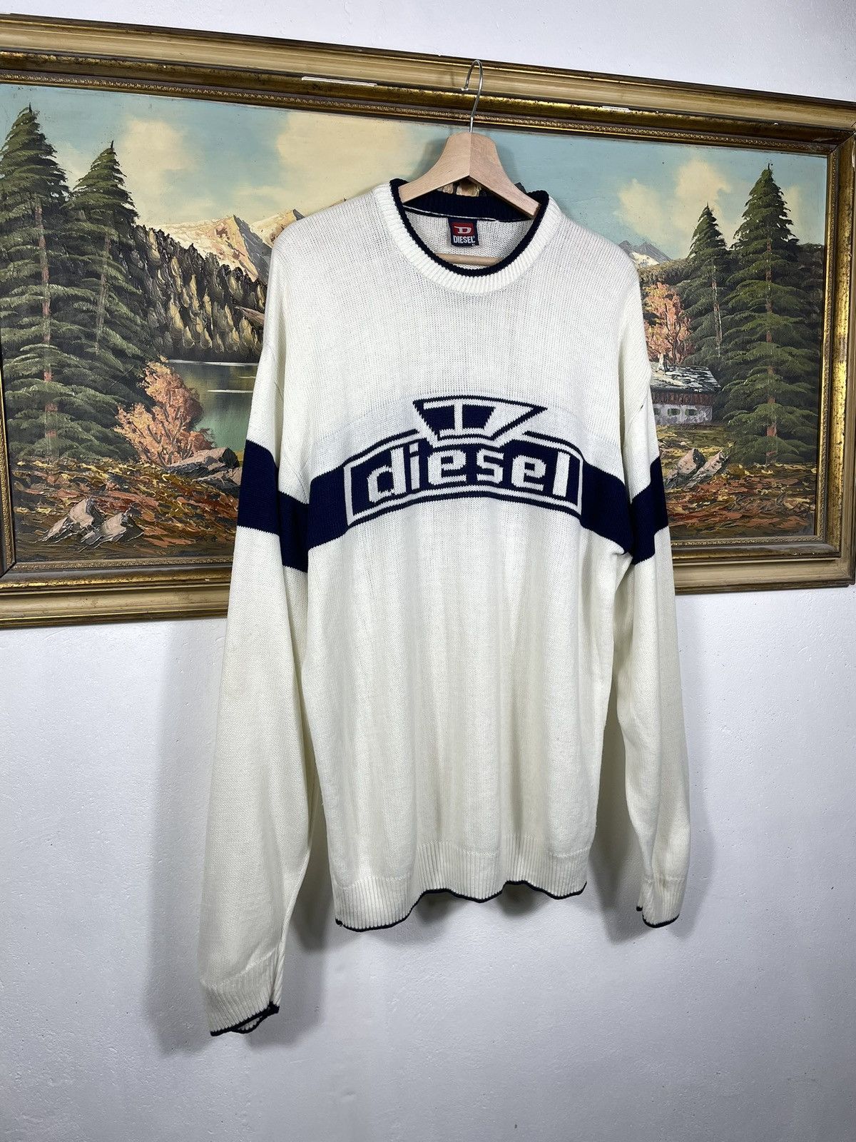 Diesel × Japanese Brand × Vintage Diesel Retro 00s Avant Garde Cyber Loose Boxy Jumper Pull Size US XL / EU 56 / 4 - 2 Thumbnail