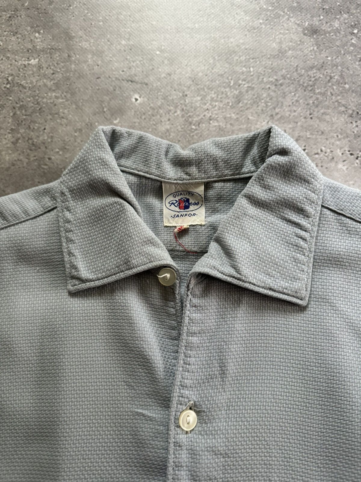 Le Laboureur × Vetra × Vintage ≈1950s Vintage French Workwear Sanfor Waffle Blue Shirt Size US M / EU 48-50 / 2 - 4 Thumbnail