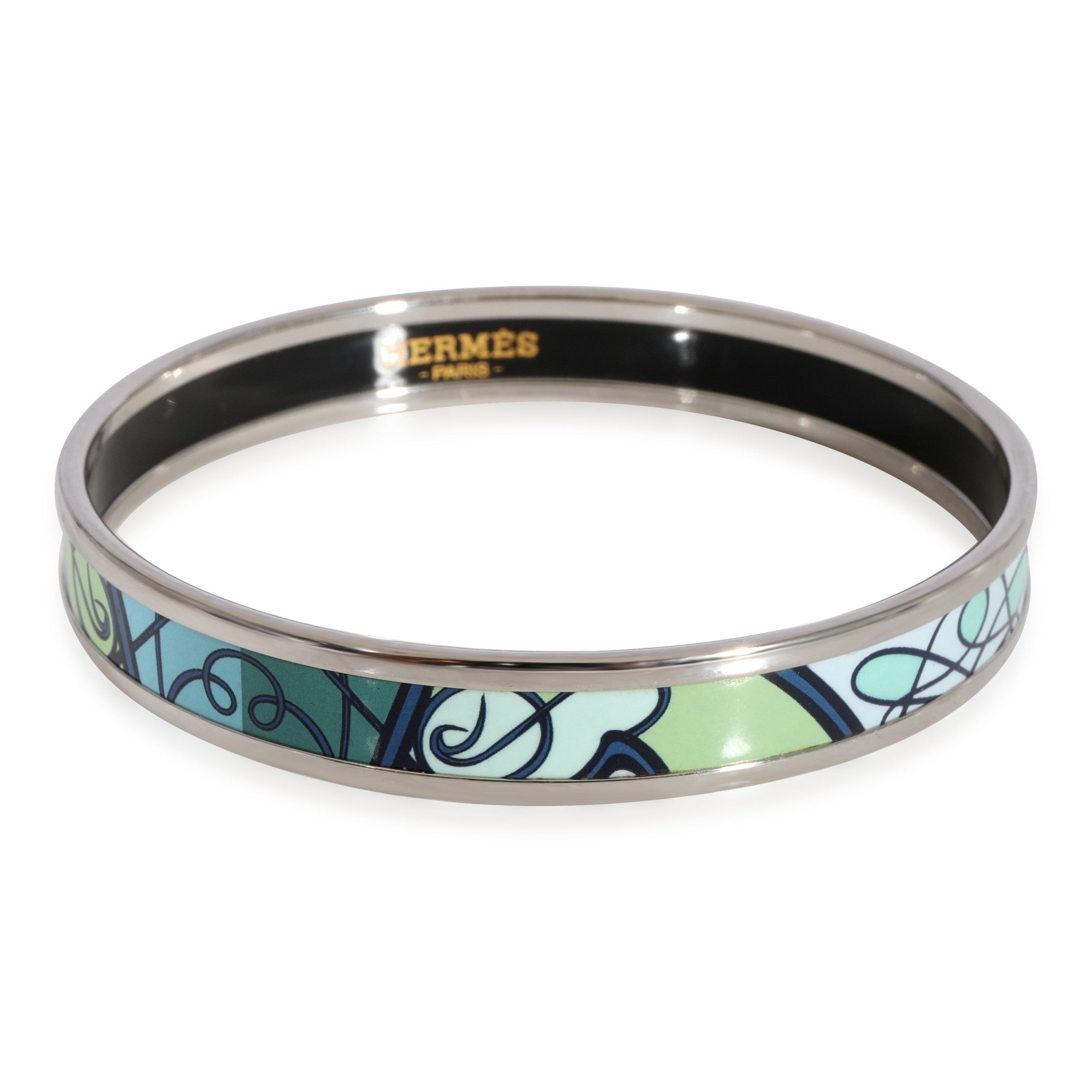 image of Hermes Plated Fouet De Cheval Blue-Green Narrow Enamel Bangle (59Mm), Women's