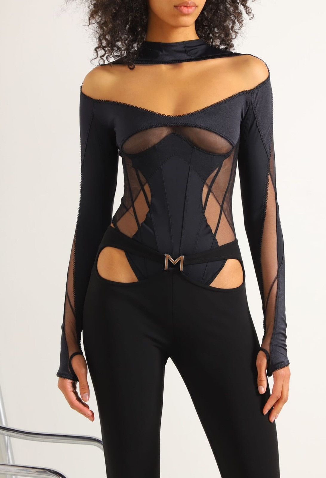 Mugler Last Size Mugler Panelled-Mesh Jersey Bodysuit Size S / US 4 / IT 40 - 2 Thumbnail