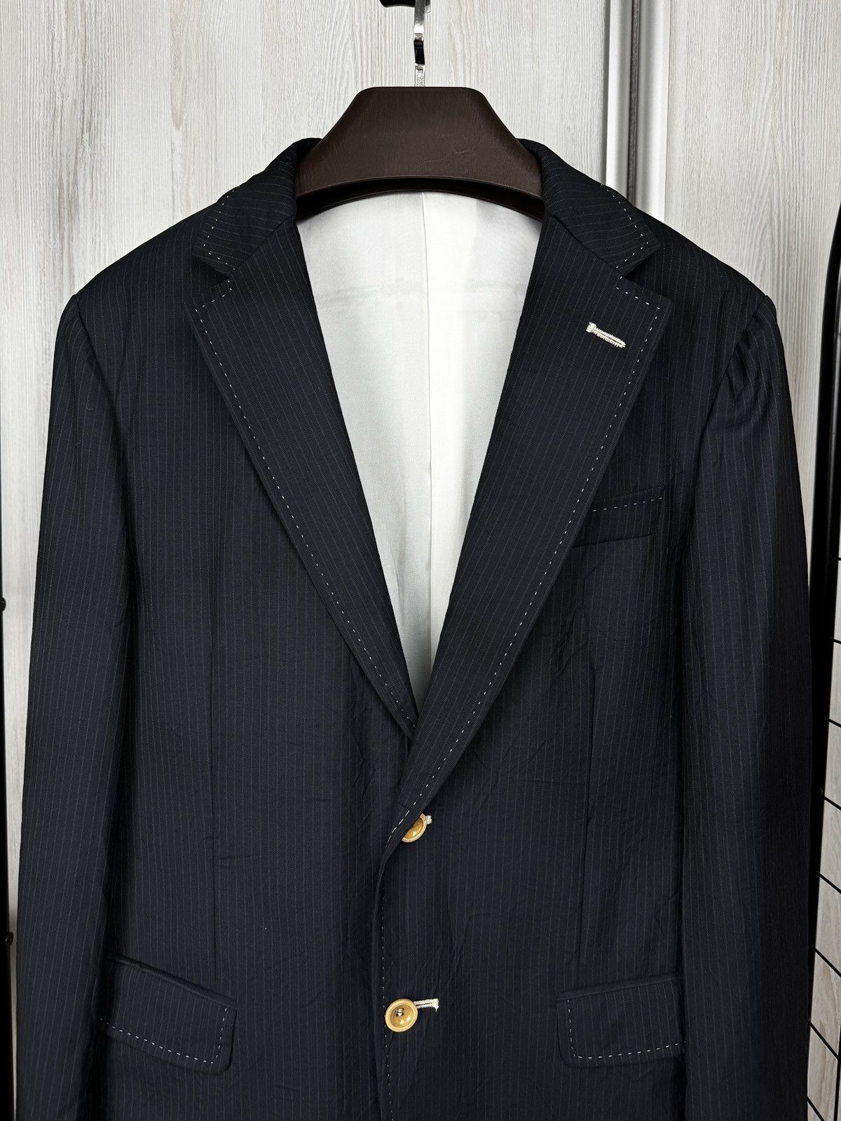 Pal Zileri Lab Pal Zileri Navy Blue Virgin Wool striped 2 button blazer Size 38R - 2 Thumbnail