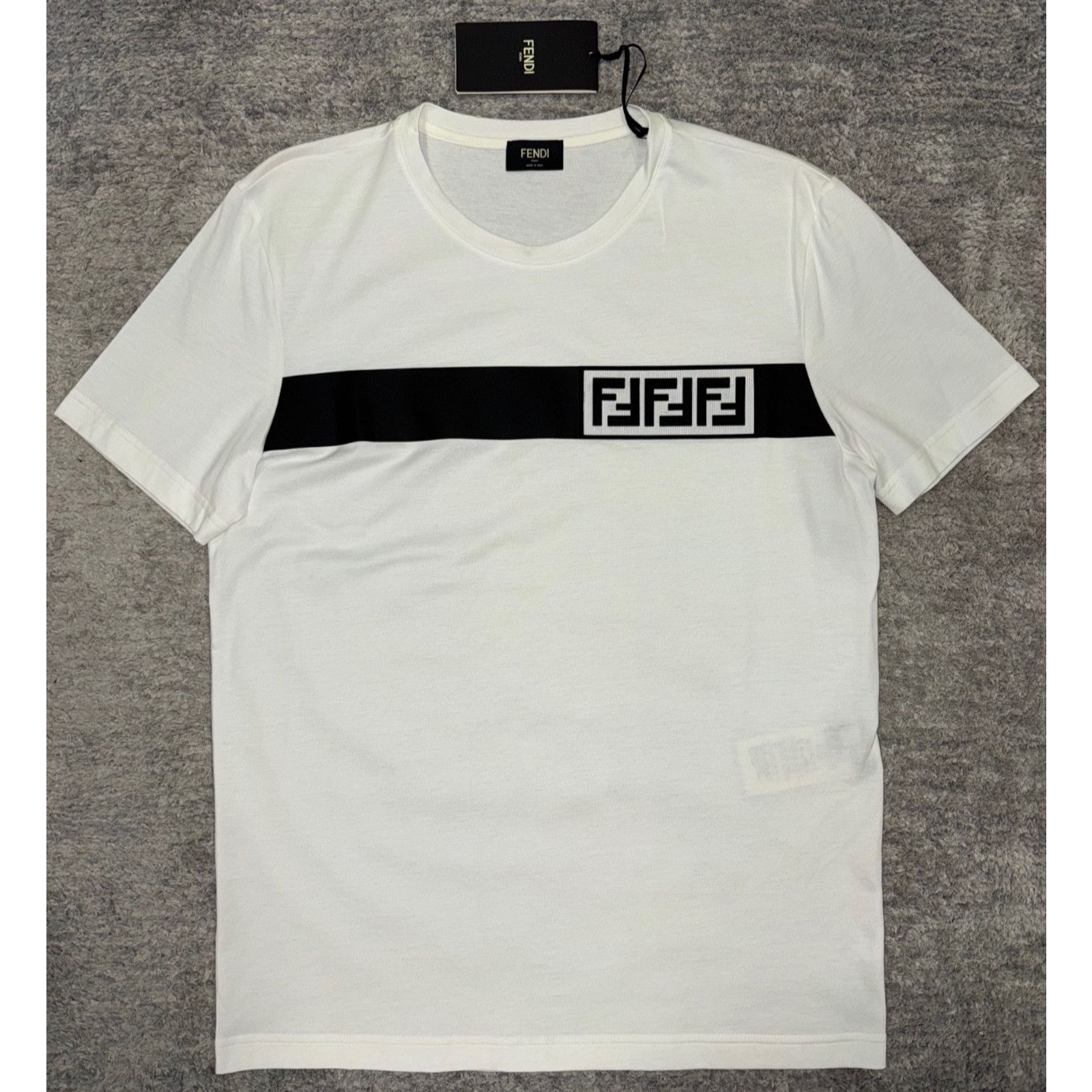 Fendi Fendi White Black Striped Sleeve Cotton T-Shirt Large L Size US L / EU 52-54 / 3 - 2 Thumbnail