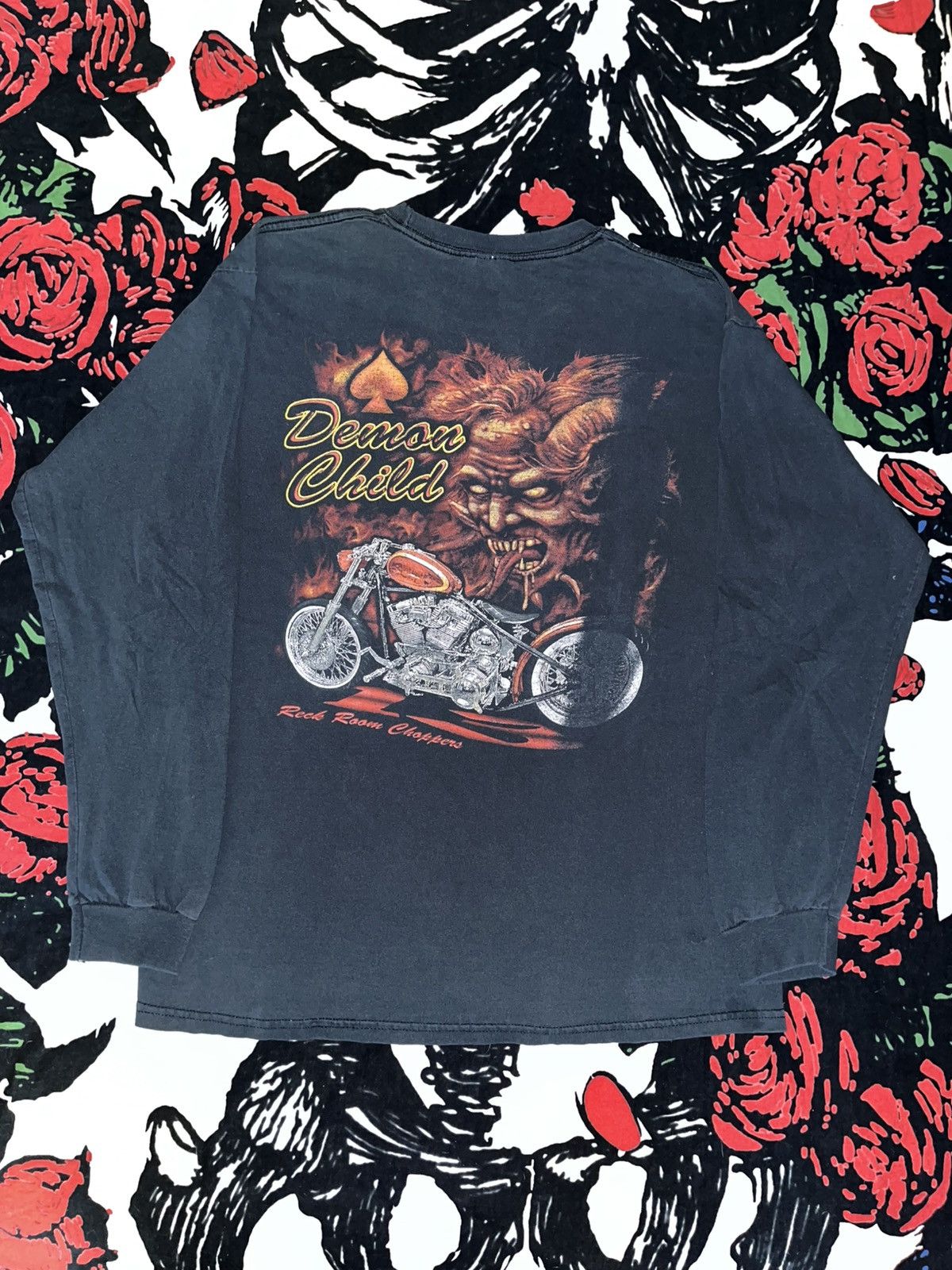 If Six Was Nine Crazy Y2K Faded Thrashed ERD Skater Grunge Devil Biker Shirt Size US L / EU 52-54 / 3 - 1 Thumbnail