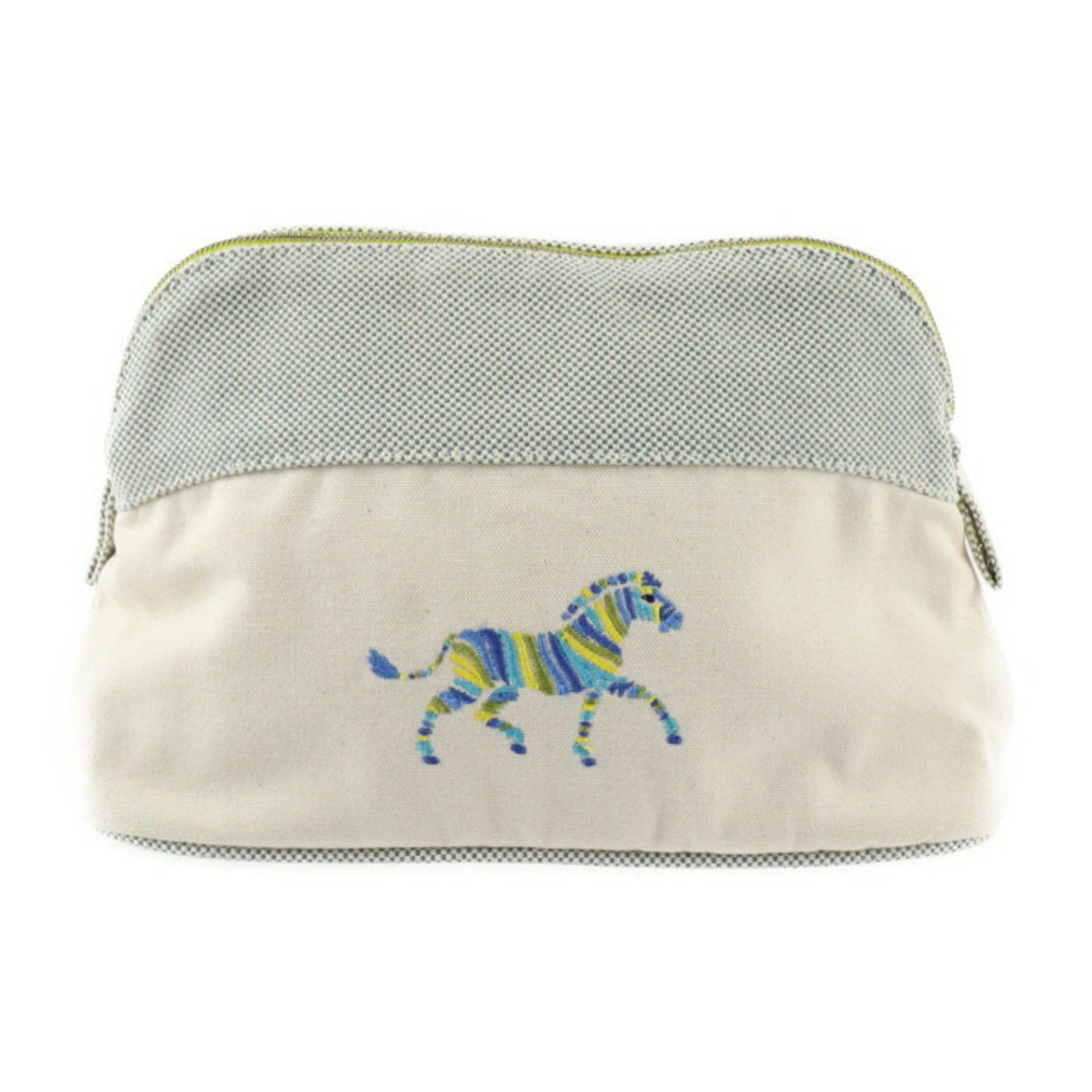 image of Hermes Bolide Pouch Mm Second Bag Cotton Canvas Natural Blue Multicolor Horse, Women's