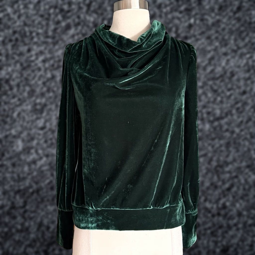 Anthropologie Anthropologie BTFL Life Green Velvet Cowl Neck Top XS Balloon Sleeves Size XS / US 0-2 / IT 36-38 - 1 Thumbnail