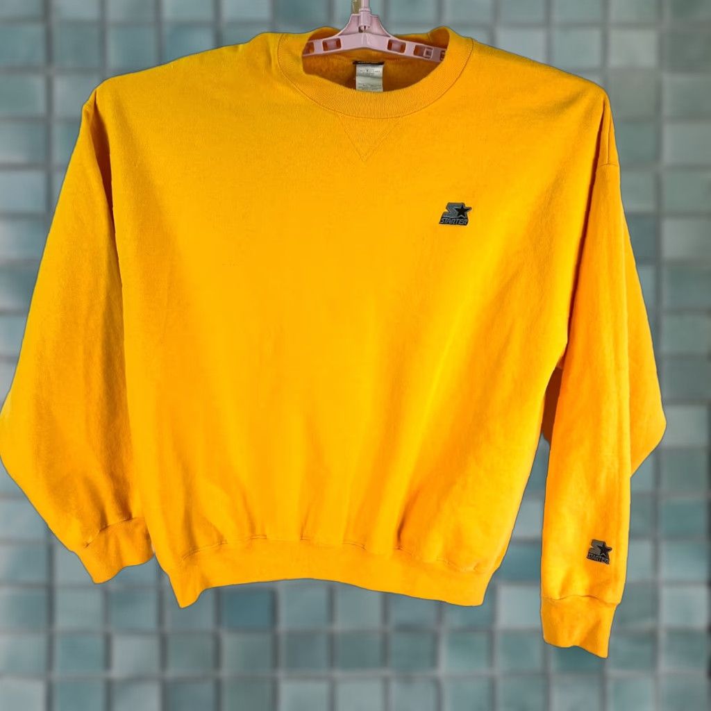Starter VINTAGE Starter Sweatshirt Mens XL Yellow Long Sleeve Crew Neck Pullover Black Label 90s Sports Size US XL / EU 56 / 4 - 1 Thumbnail