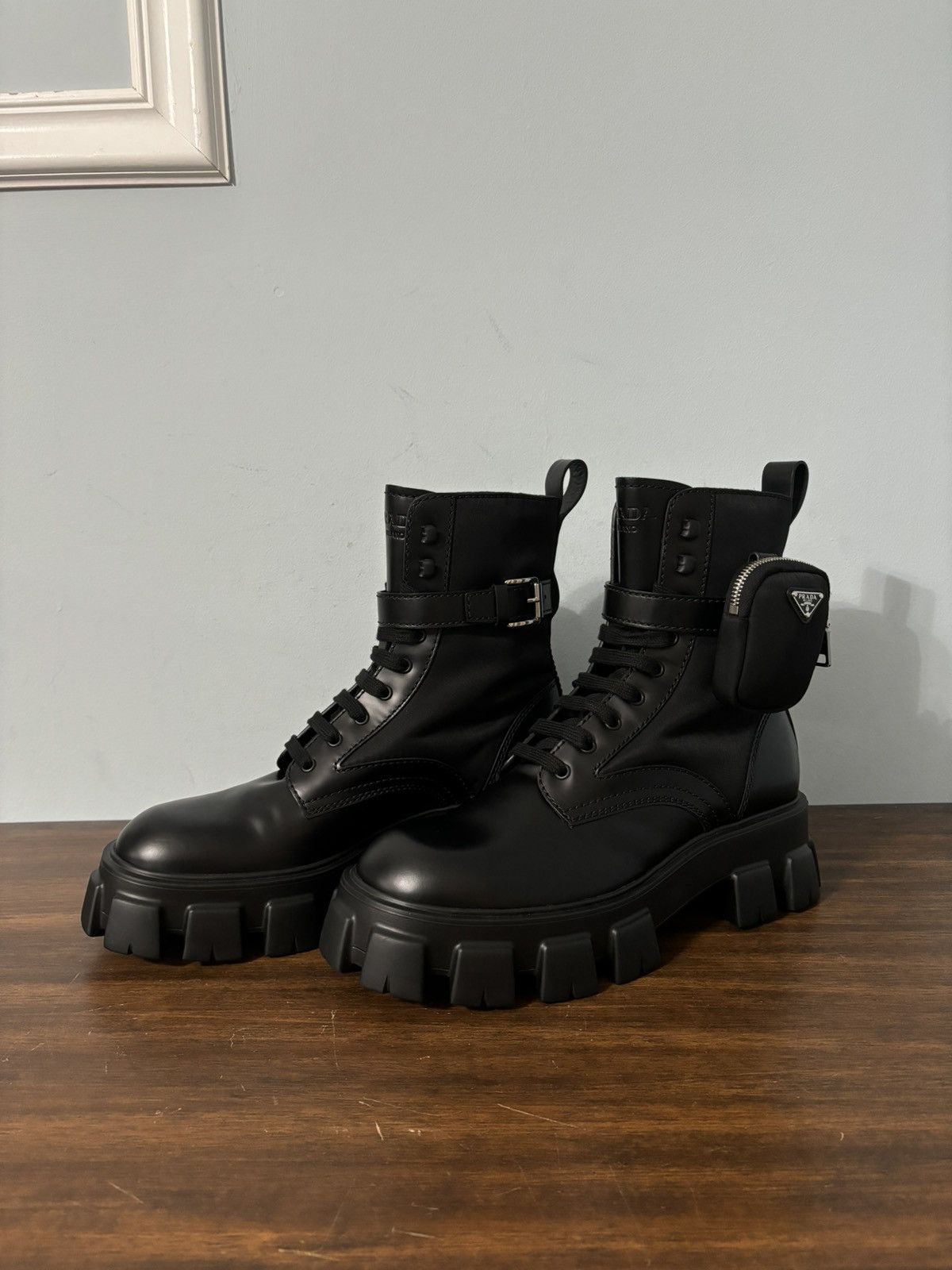 Prada Re Nylon Monolith Pouch Combat Boots