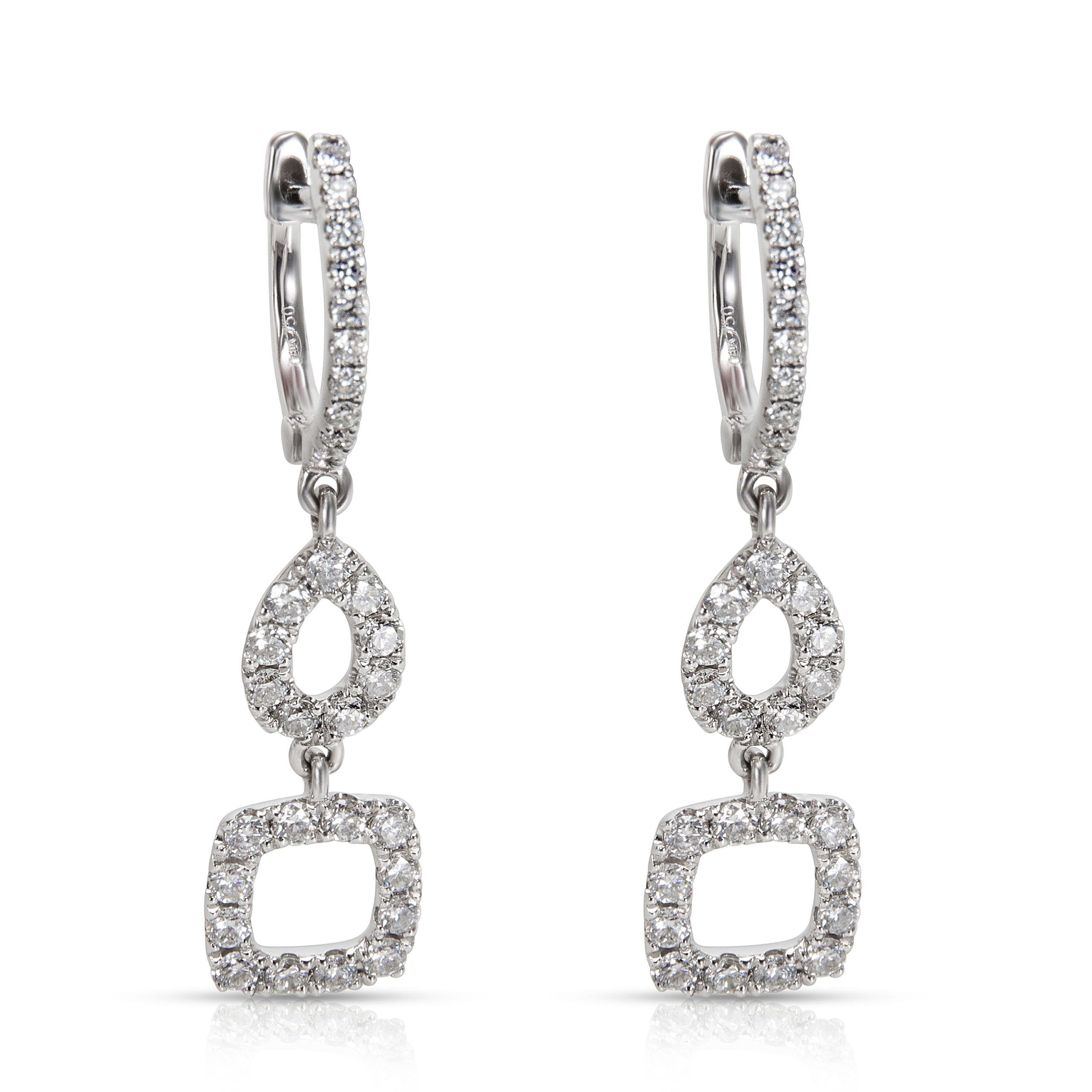 image of Diamond Dangle Drop Earrings In 18Kt White Gold 1.23 Ctw, Women's