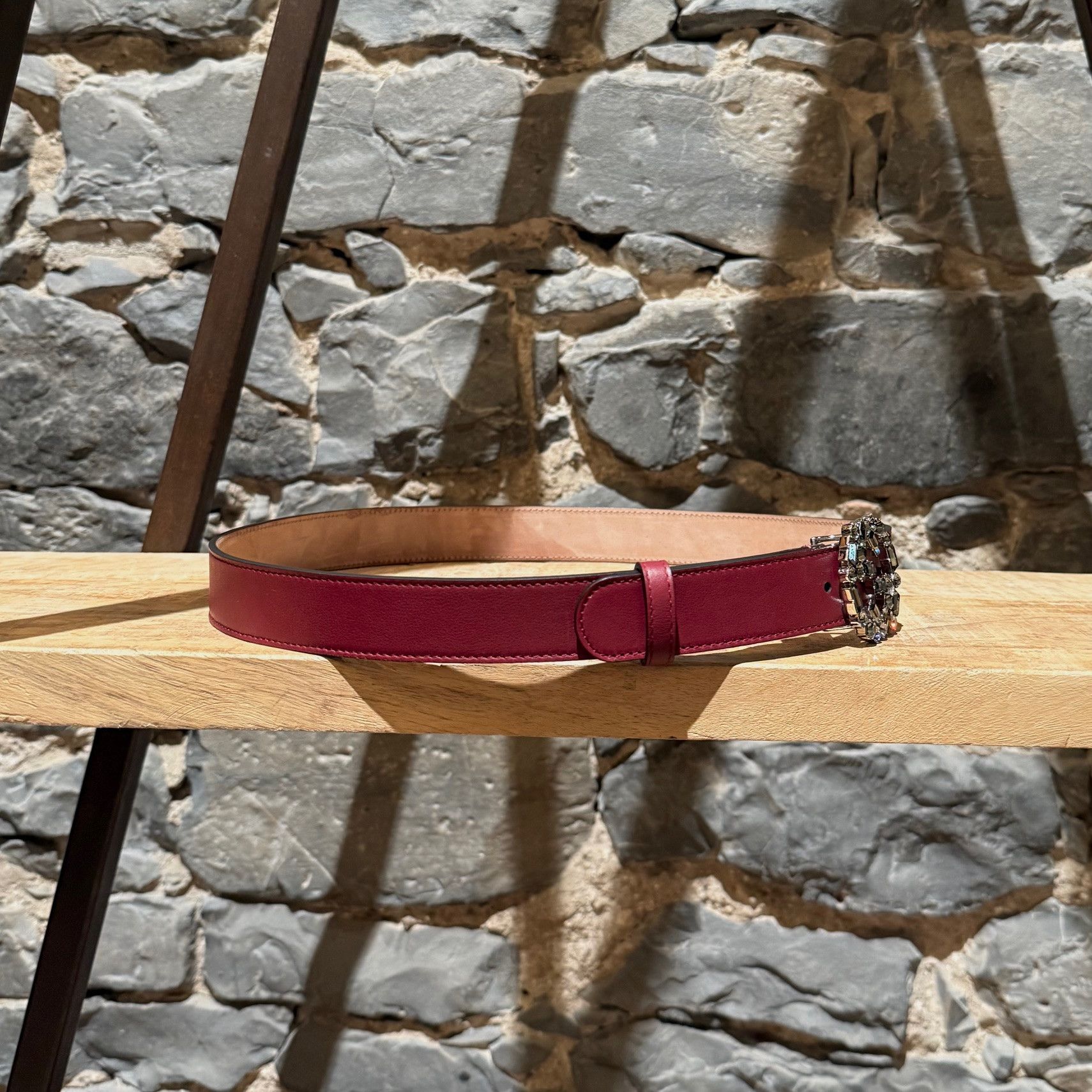 Gucci Gucci GG Burgundy Leather Crystal GG Buckle Belt Size ONE SIZE - 6 Thumbnail
