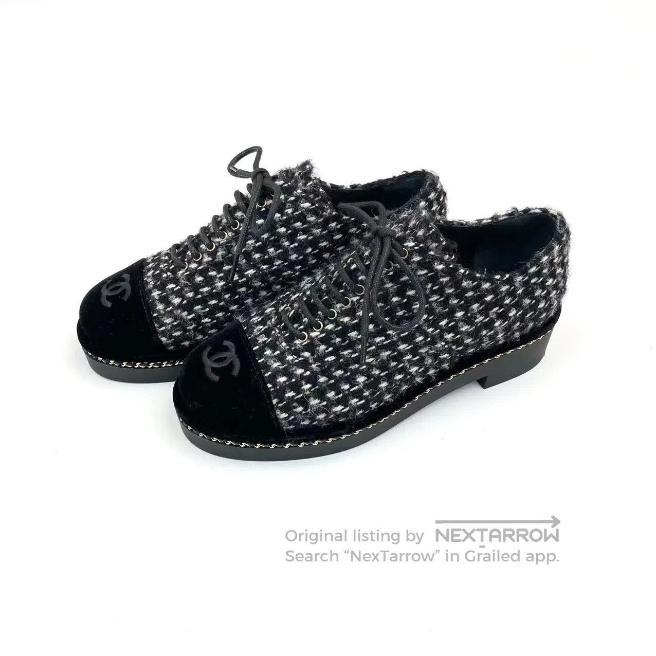 Chanel Chanel Tweed chain gray and black color-blocking loafers| Size US 5.5 / IT 35.5 - 1 Thumbnail