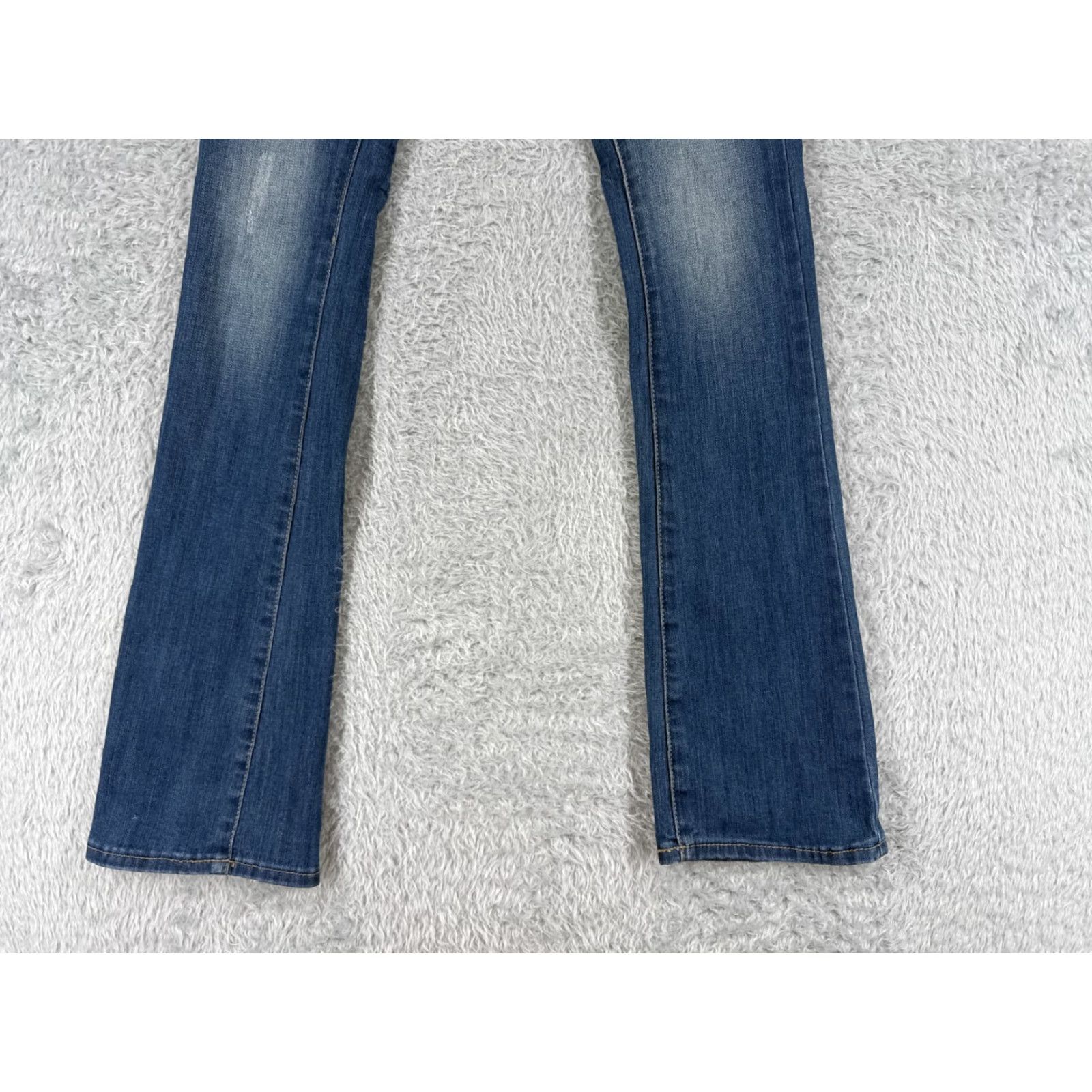 Vintage Nine Planet Jeans Womens 1 Blue Denim Skinny Boot Leg Distressed Low 22x30 Size 25" / US 0 / IT 36 - 2 Thumbnail