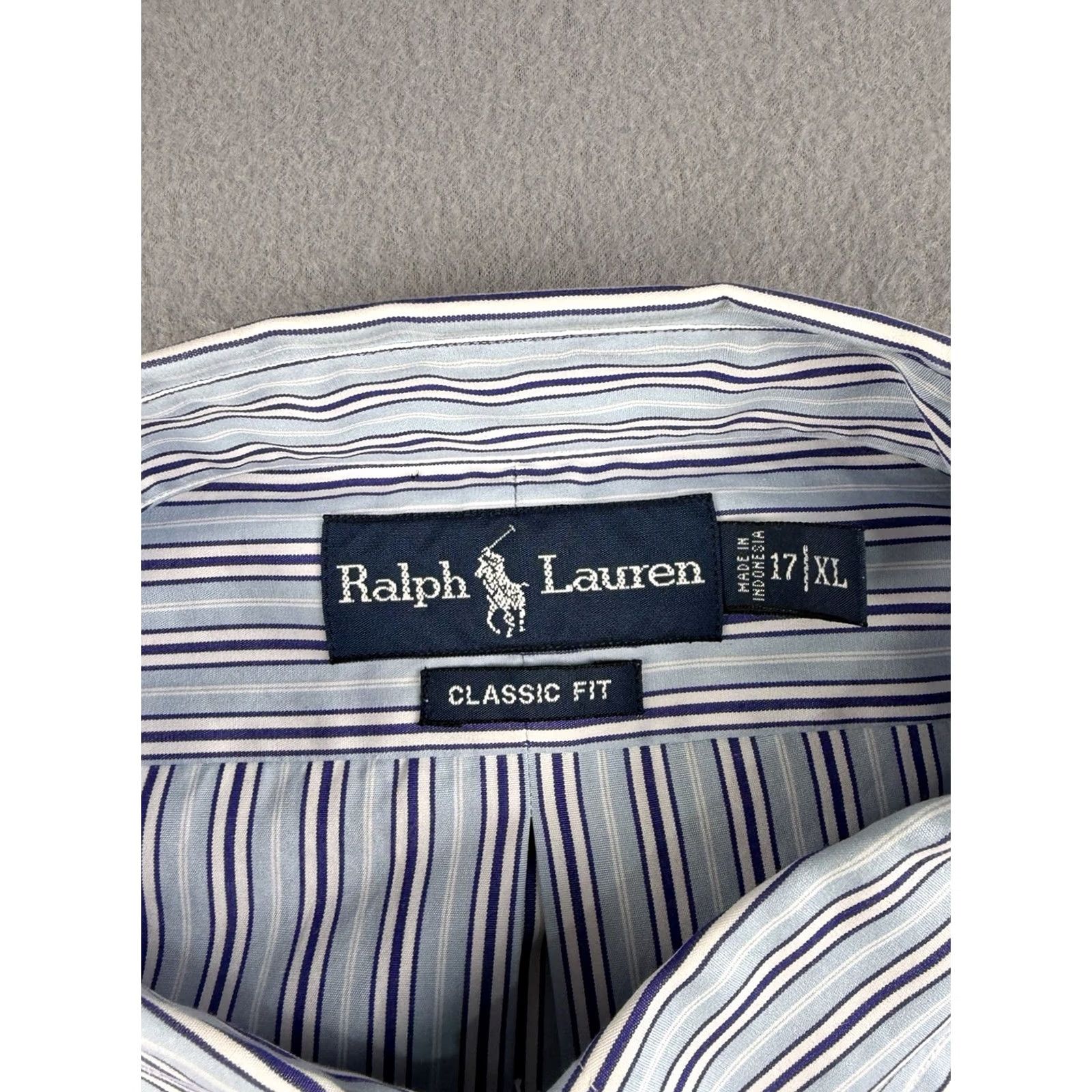 Polo Ralph Lauren VINTAGE Polo Ralph Lauren Shirt XL Men Blue Striped Classic Fit Pony 17 Hole Size US XL / EU 56 / 4 - 3 Thumbnail