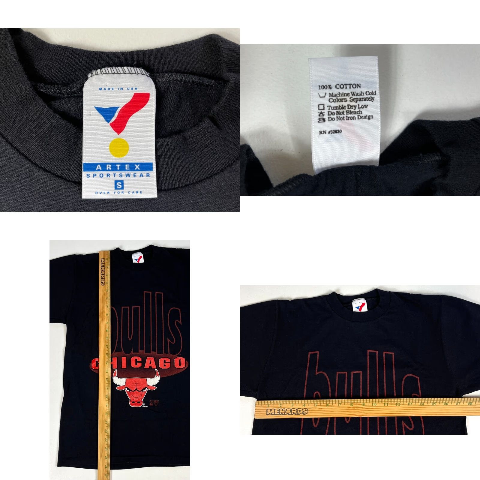 Vintage Artex Sportswear Men's Vintage 90s Chicago Bulls T-Shirt Shirt Small Black 100% Cotton Mens Size US S / EU 44-46 / 1 - 8 Thumbnail