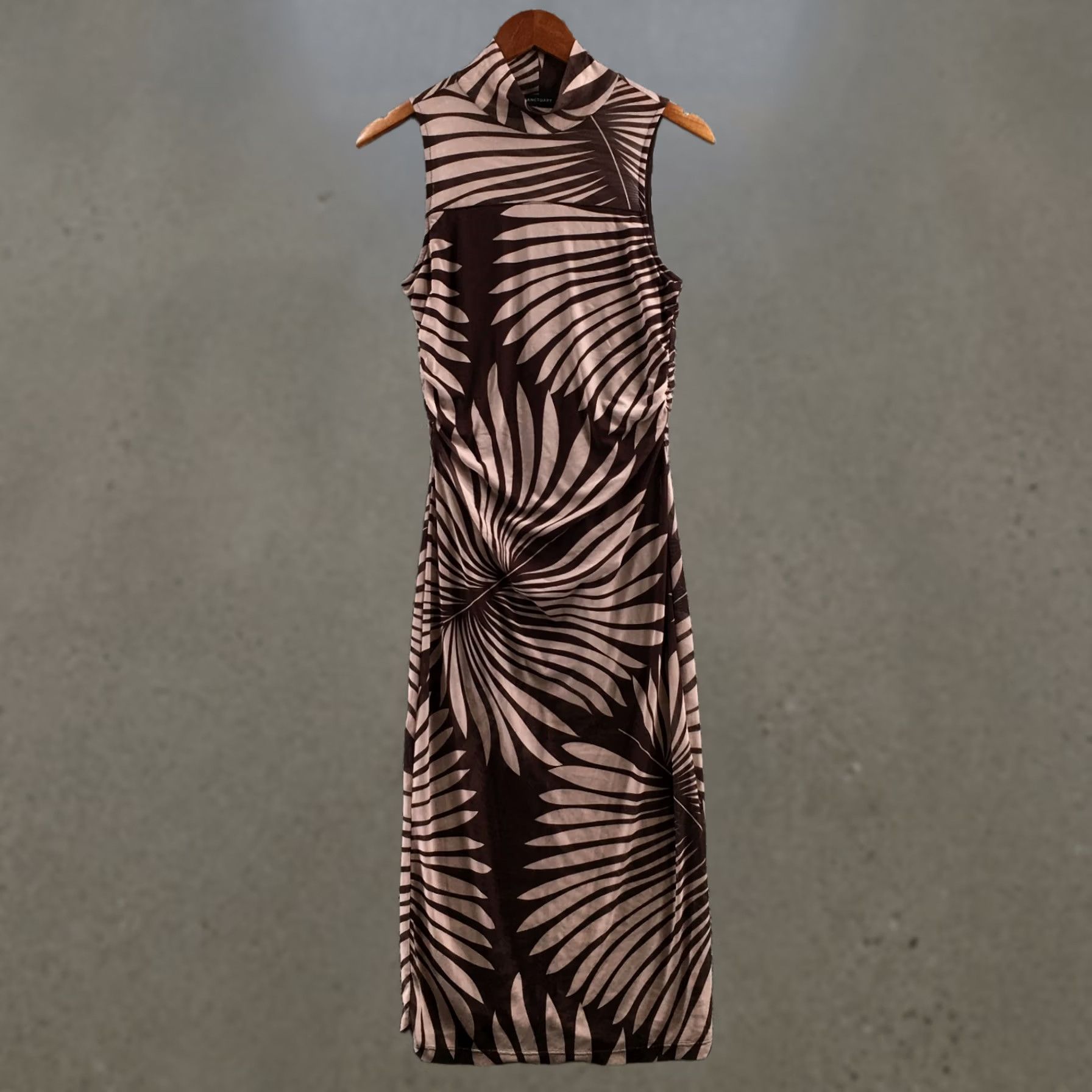 Sanctuary Sanctuary Midi Dress Womens S Brown Tan Palm Leaf Print Sleeveless Mock Neck Size S / US 4 / IT 40 - 1 Thumbnail