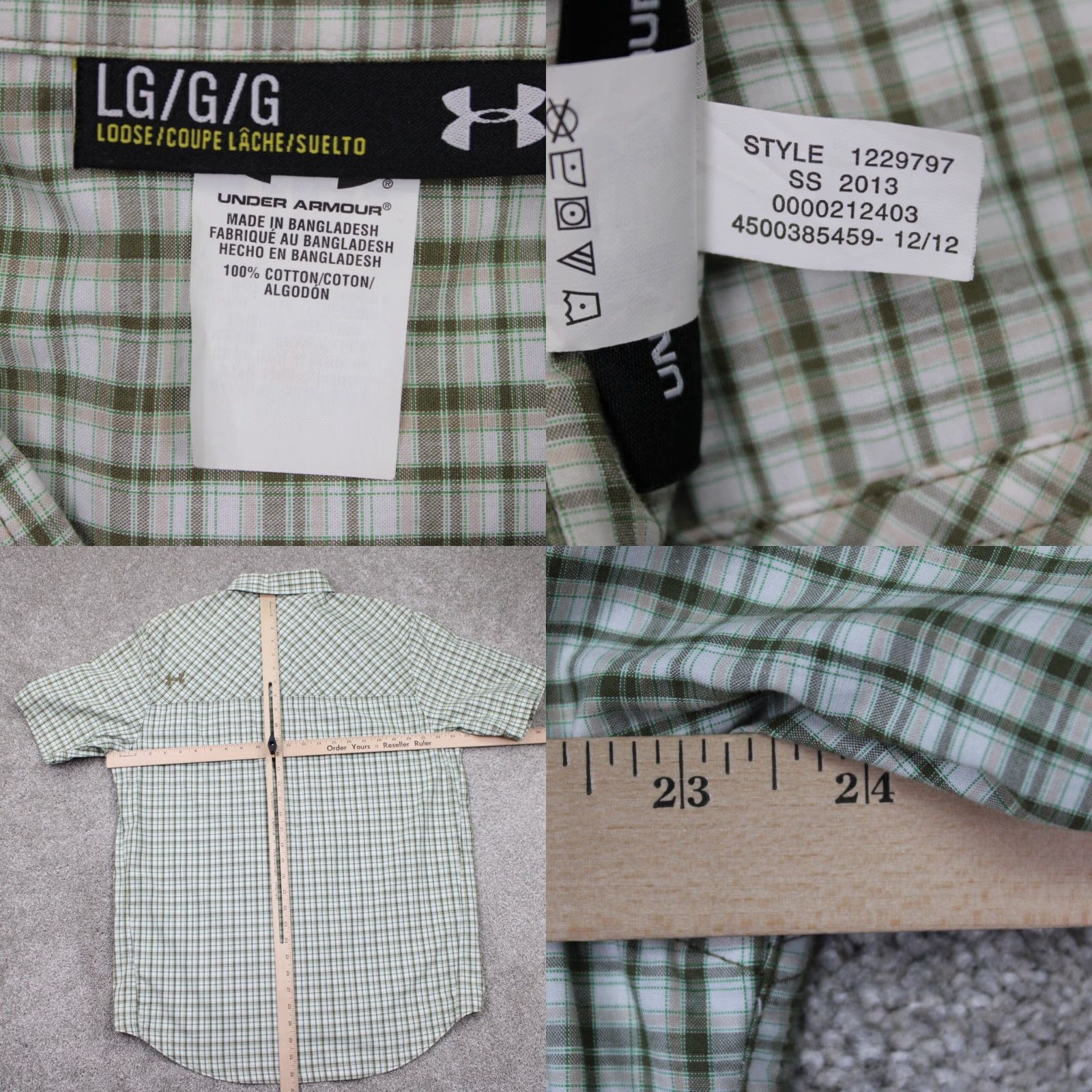 Under Armour Under Armour Shirt Mens Large Green/White Plaid UA Long Sleeve Button-Up Cotton Flannel Casual Workwear Size US L / EU 52-54 / 3 - 8 Thumbnail