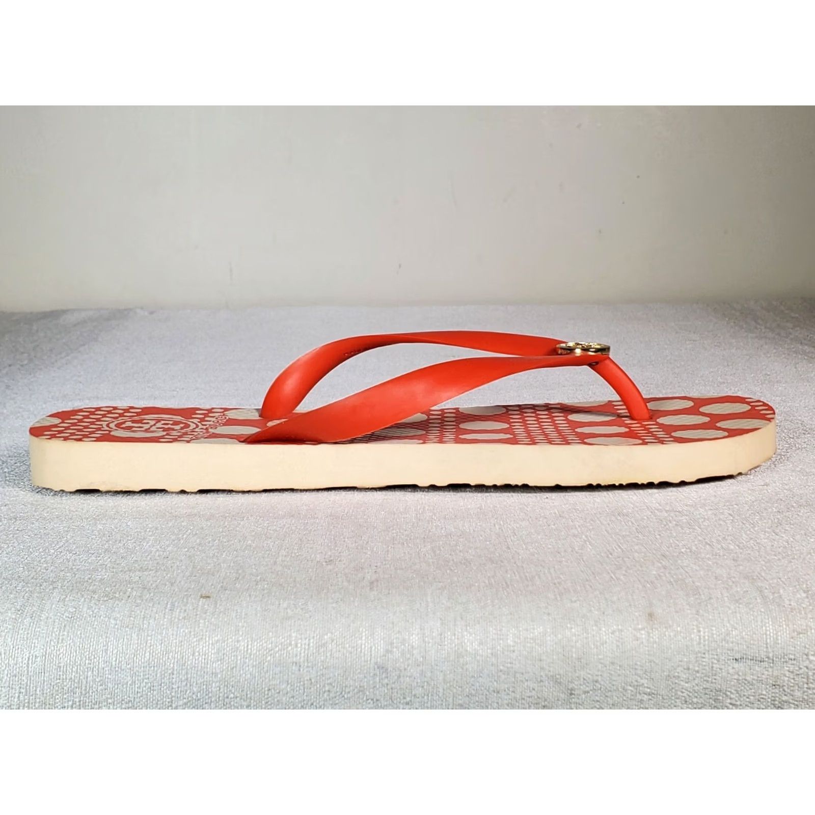 Tory Burch Tory Burch Printed Logo Thin Flip Flops Sandals Coral Red White Women's US 9 M Size US 9 / IT 39 - 2 Thumbnail