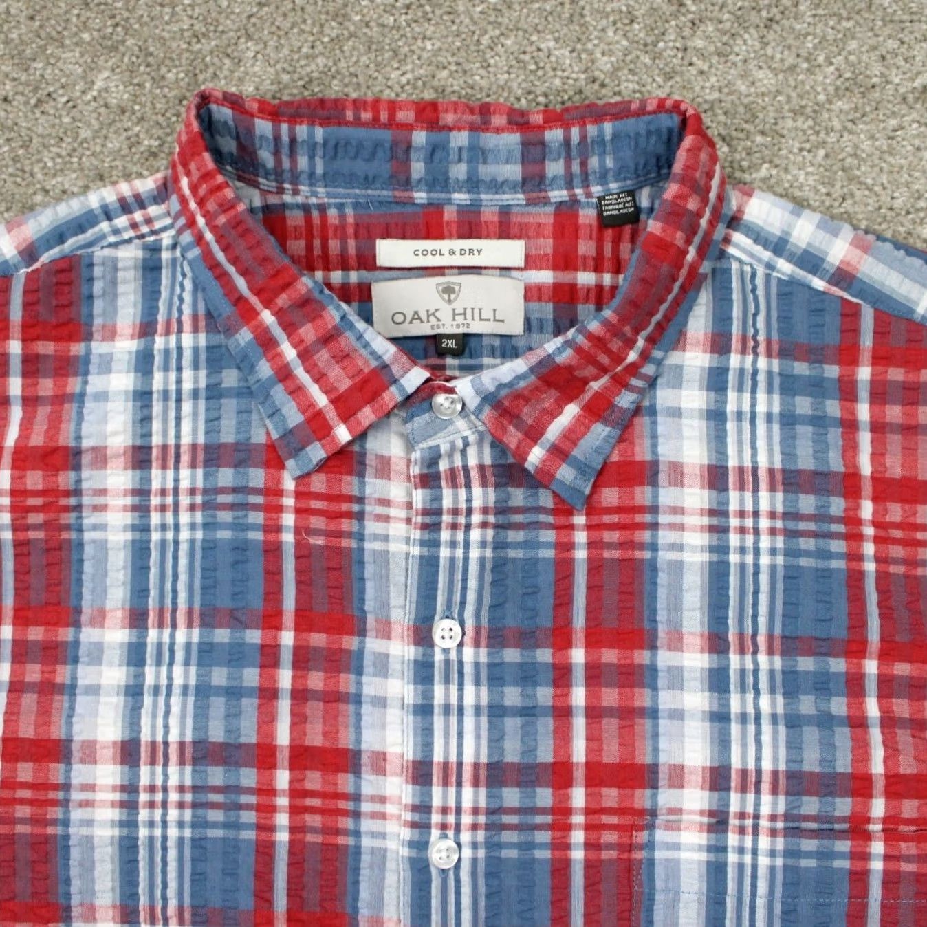 Vintage Oak Hill Cool & Dry Shirt Mens 2XL Red/Blue Plaid Button-Up Short Sleeve Cotton/Poly SS Shirt Size US XXL / EU 58 / 5 - 5 Thumbnail