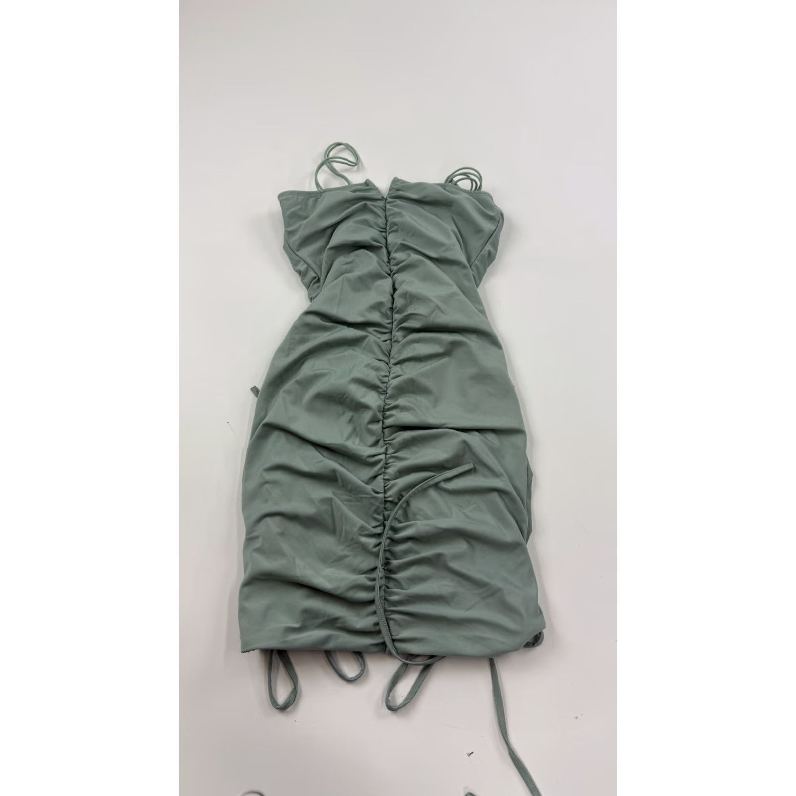 Vintage Blossom Dress Womens 8 Green Ruched Bodycon Mini Adjustable Straps Summer Party Dress Size M / US 6-8 / IT 42-44 - 5 Thumbnail