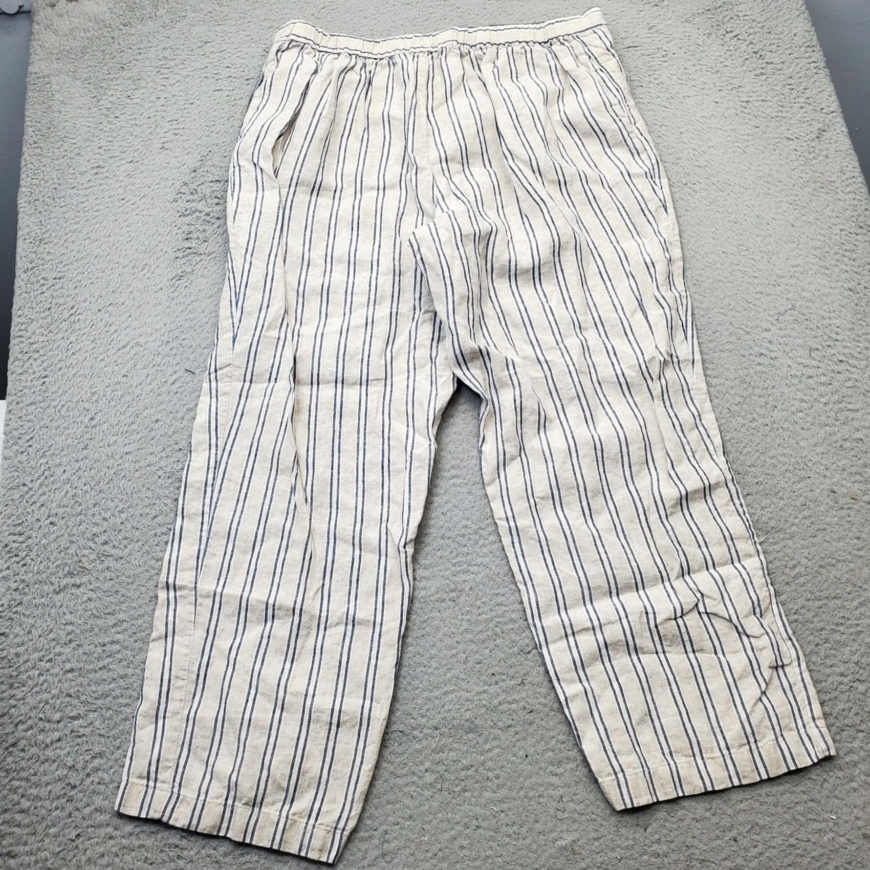 Coldwater Creek Coldwater Creek Womens XL Multicolor Striped Linen Drawstring Trouser Pants Size 40" / US 18 - 2 Thumbnail