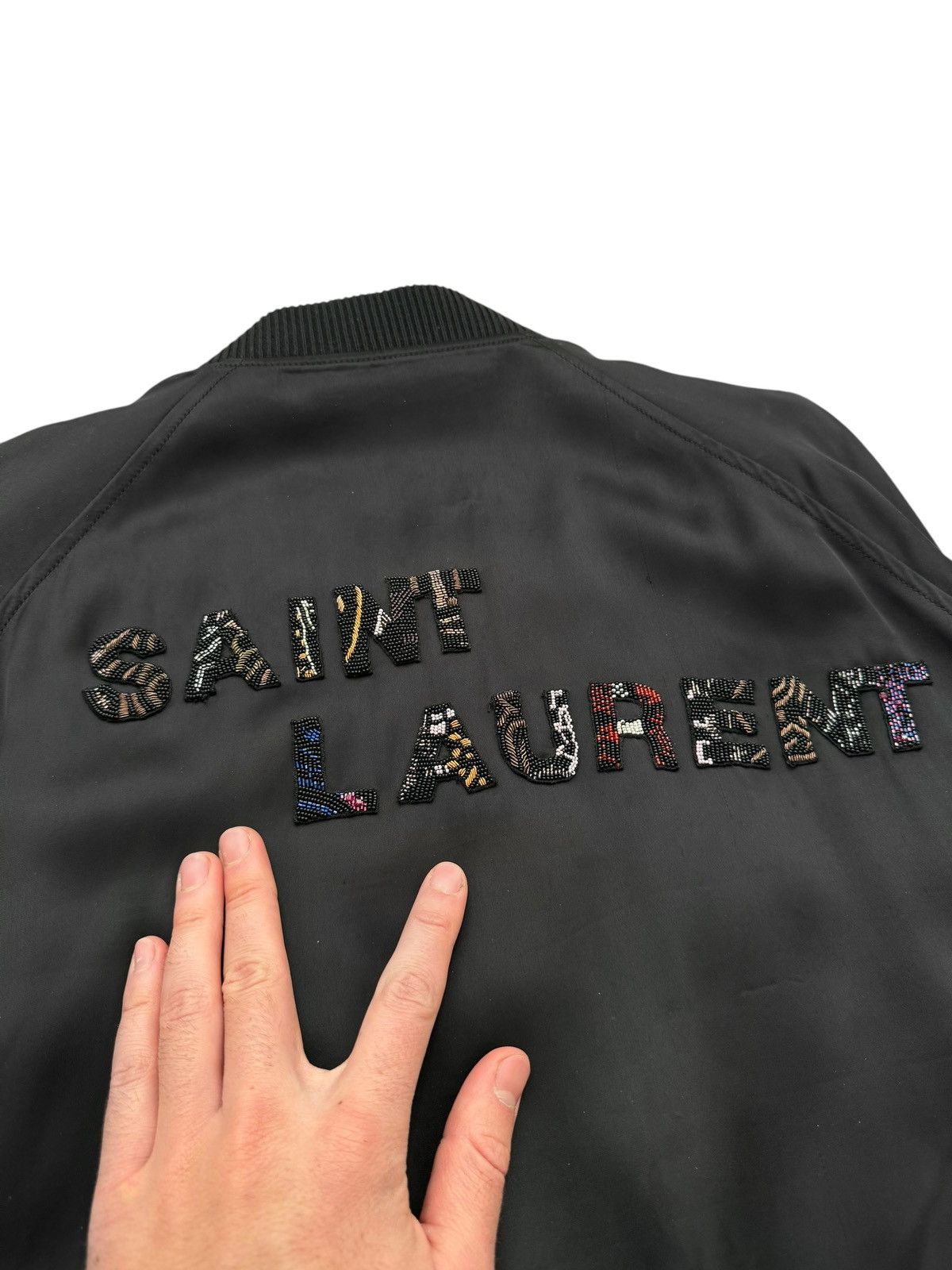 Saint Laurent Paris 2018 Beaded Satin Teddy Souvenir Bomber Jacket Size US M / EU 48-50 / 2 - 5 Thumbnail