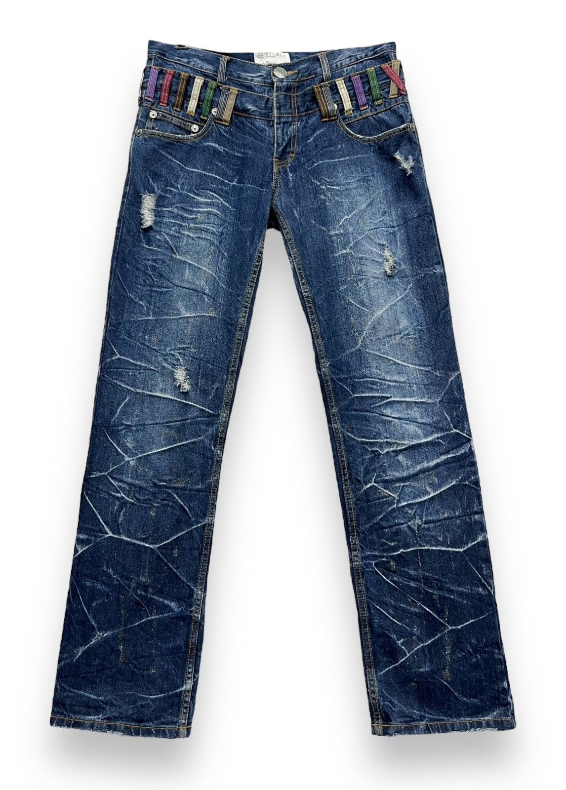 Fragment Design NYLAUS Punk Double Waist Brilliant Blue Silver Splash Denim Size US 31 - 4 Thumbnail