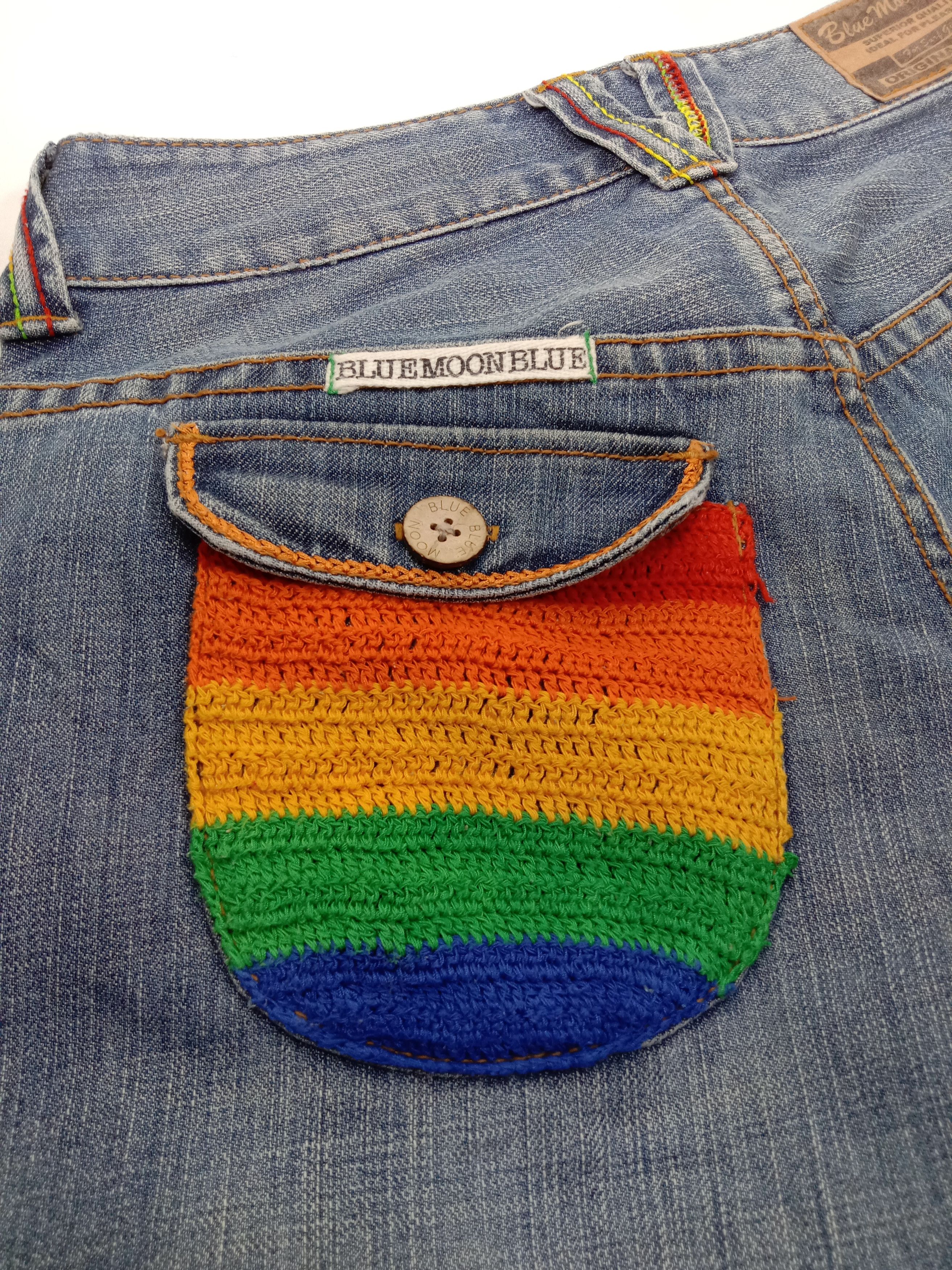 Japanese Brand Vintage Blue Moon Blue Rainbow Knitted Pocket Jeans Size 27" / US 4 / IT 40 - 11 Thumbnail