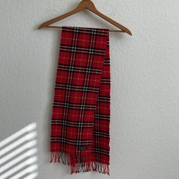 Burberry × Vintage VTG Burberrys Check Cashmere Lambswool Red Plaid Scarf in Cu Size ONE SIZE - 5 Thumbnail