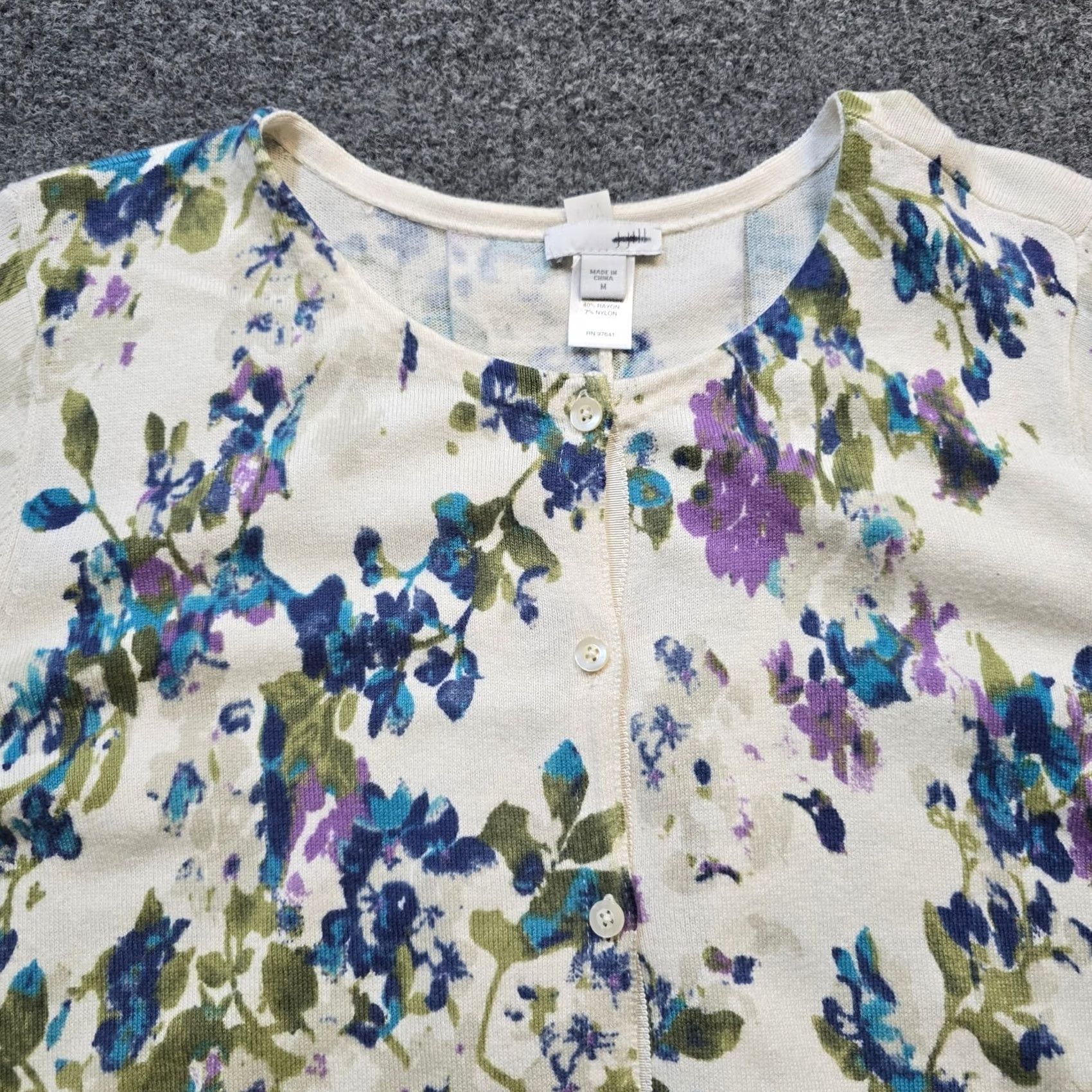 J. Jill J. Jill Cardigan Sweater Women M White Floral Long Sleeve Casual Career Shirt Womens Size M / US 6-8 / IT 42-44 - 2 Thumbnail