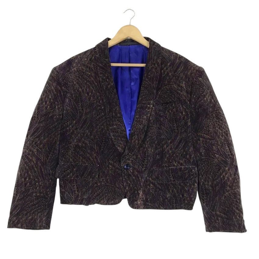 Kansai Yamamoto 🔥90s Kansai Yamamoto Man Art Velvet Cropped Jacket Size US M / EU 48-50 / 2 - 4 Thumbnail