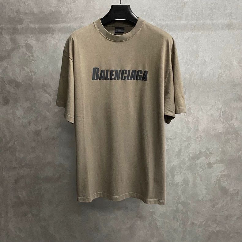 Balenciaga Taupe Printed Pattern Logo Short Sleeve