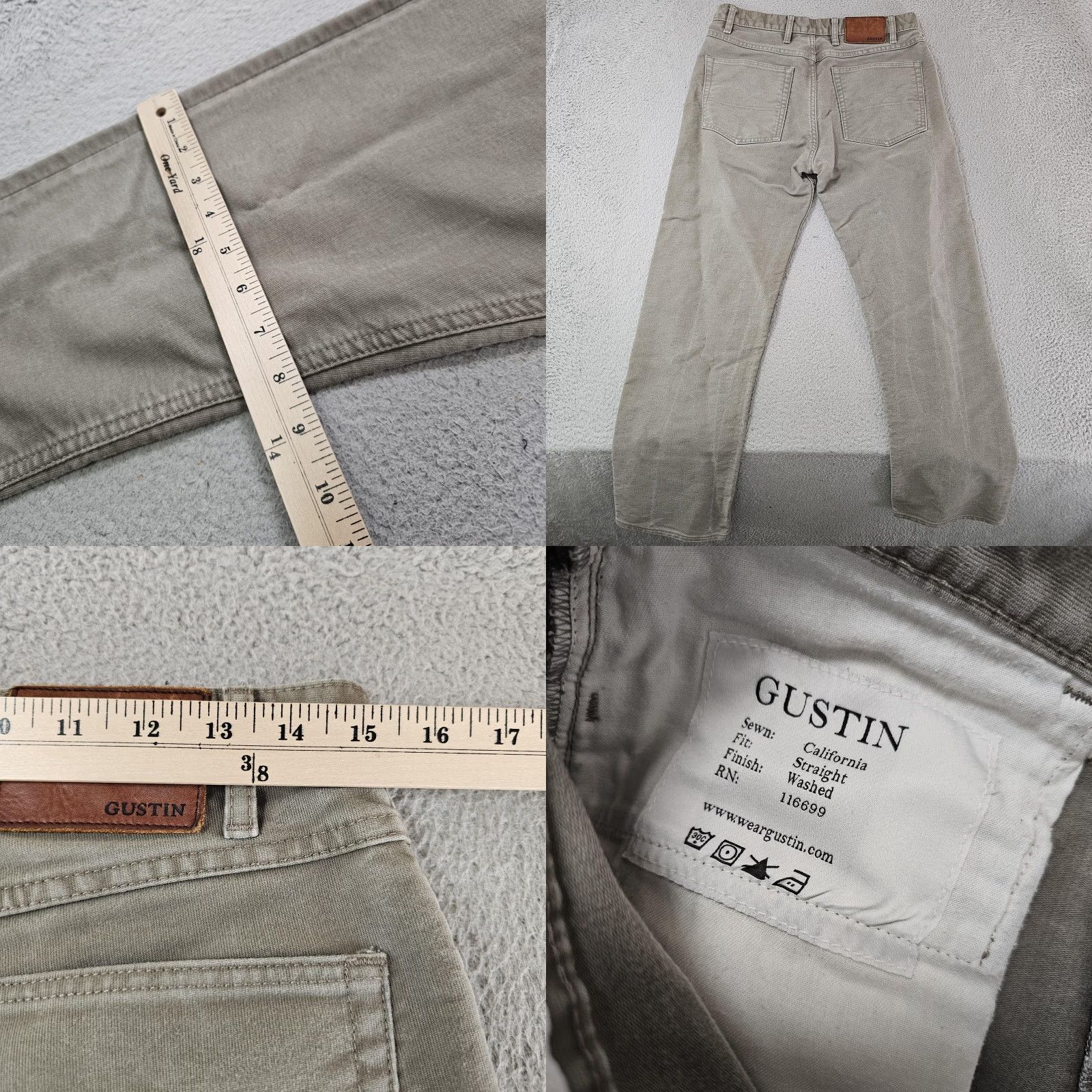 Gustin Gustin Pants Mens 30 Straight Fit Button Fly Washed California Gray Size US 30 / EU 46 - 8 Thumbnail