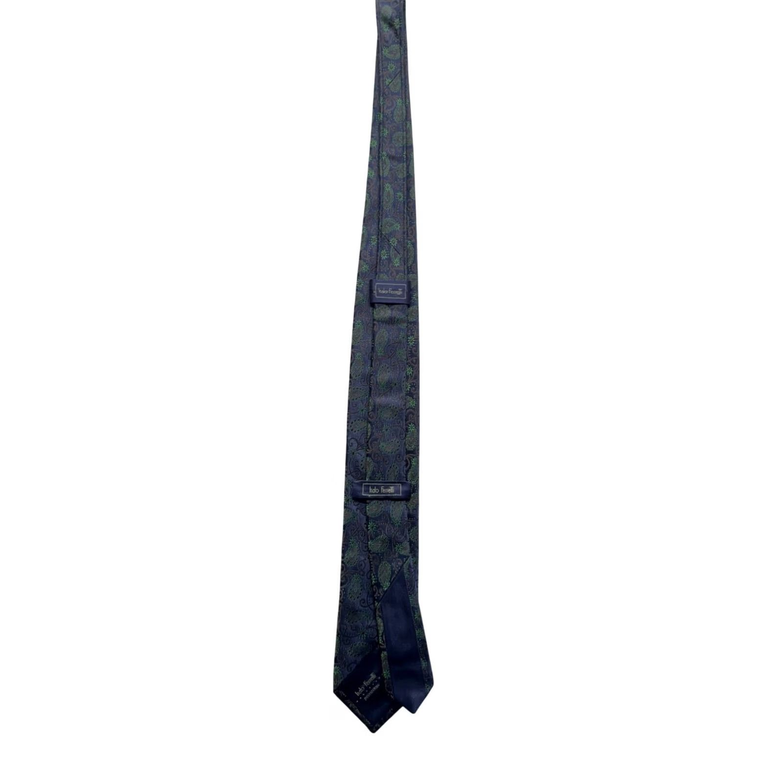Vintage Italo Ferretti Tie Navy Green Paisley Silk Designer Narrow 29in 3.5in Men Vintage? Size ONE SIZE - 2 Thumbnail