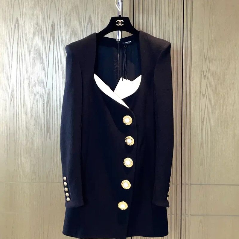 Balmain Balmain Black Wool Long Sleeve Dress 0089 Size S / US 4 / IT 40 - 1 Thumbnail