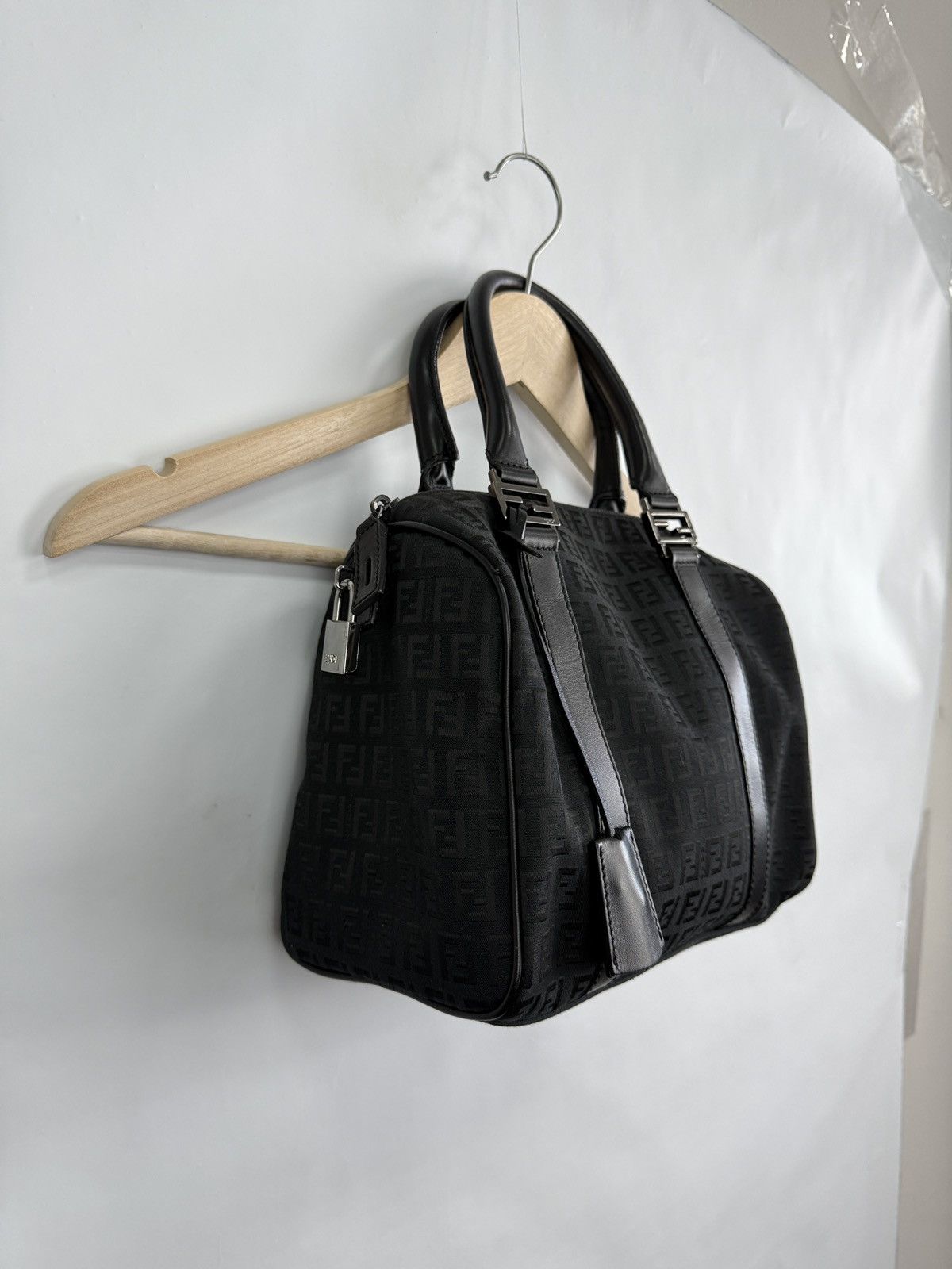 Fendi × Vintage FENDI Zucchino Mini Boston Bag Jacquard 8BL068 Black Handbag Size ONE SIZE - 3 Thumbnail