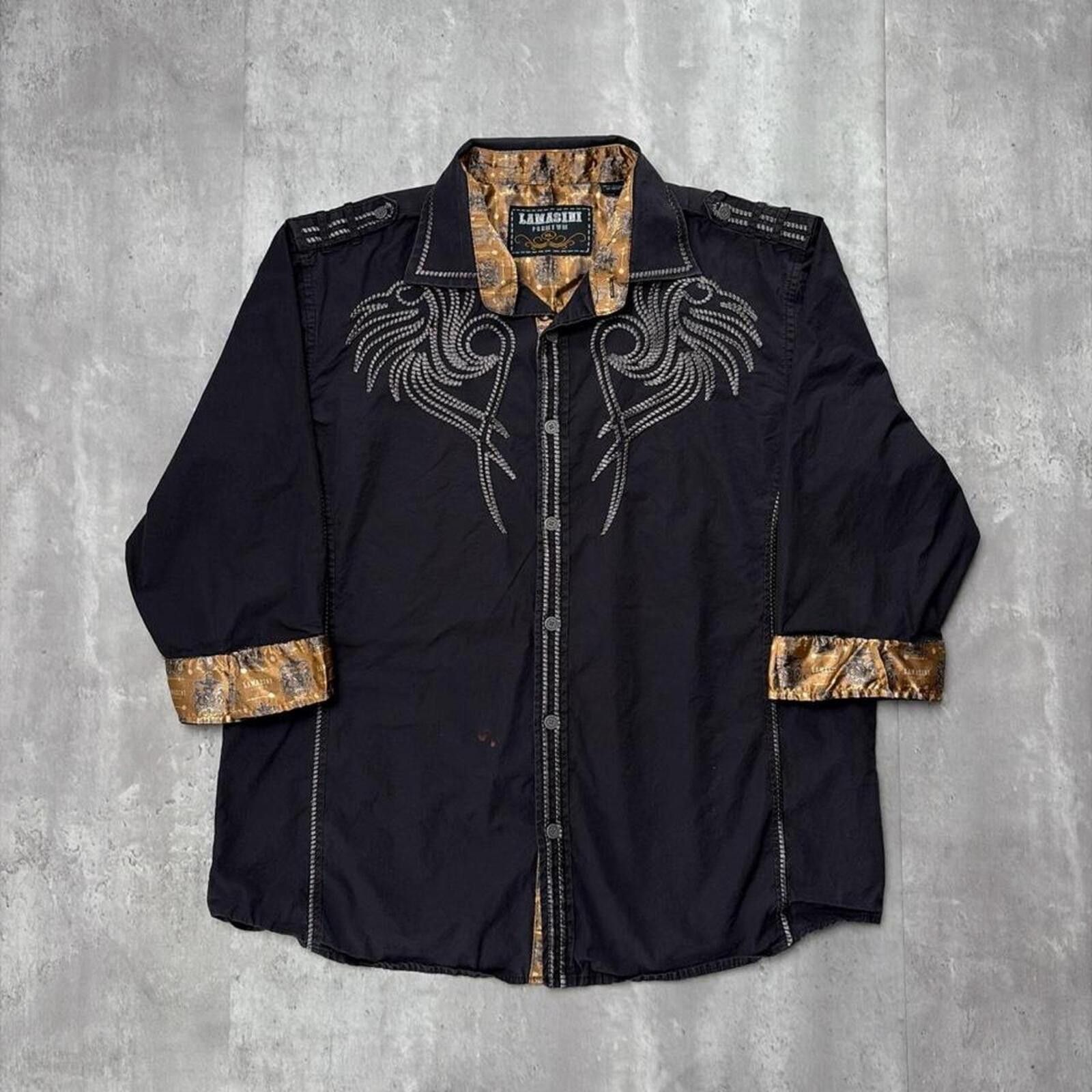 Other Y2K Lamasini Grunge Gothic Cross 3/4 Sleeve Button Up Shirt Size US XL / EU 56 / 4 - 1 Thumbnail
