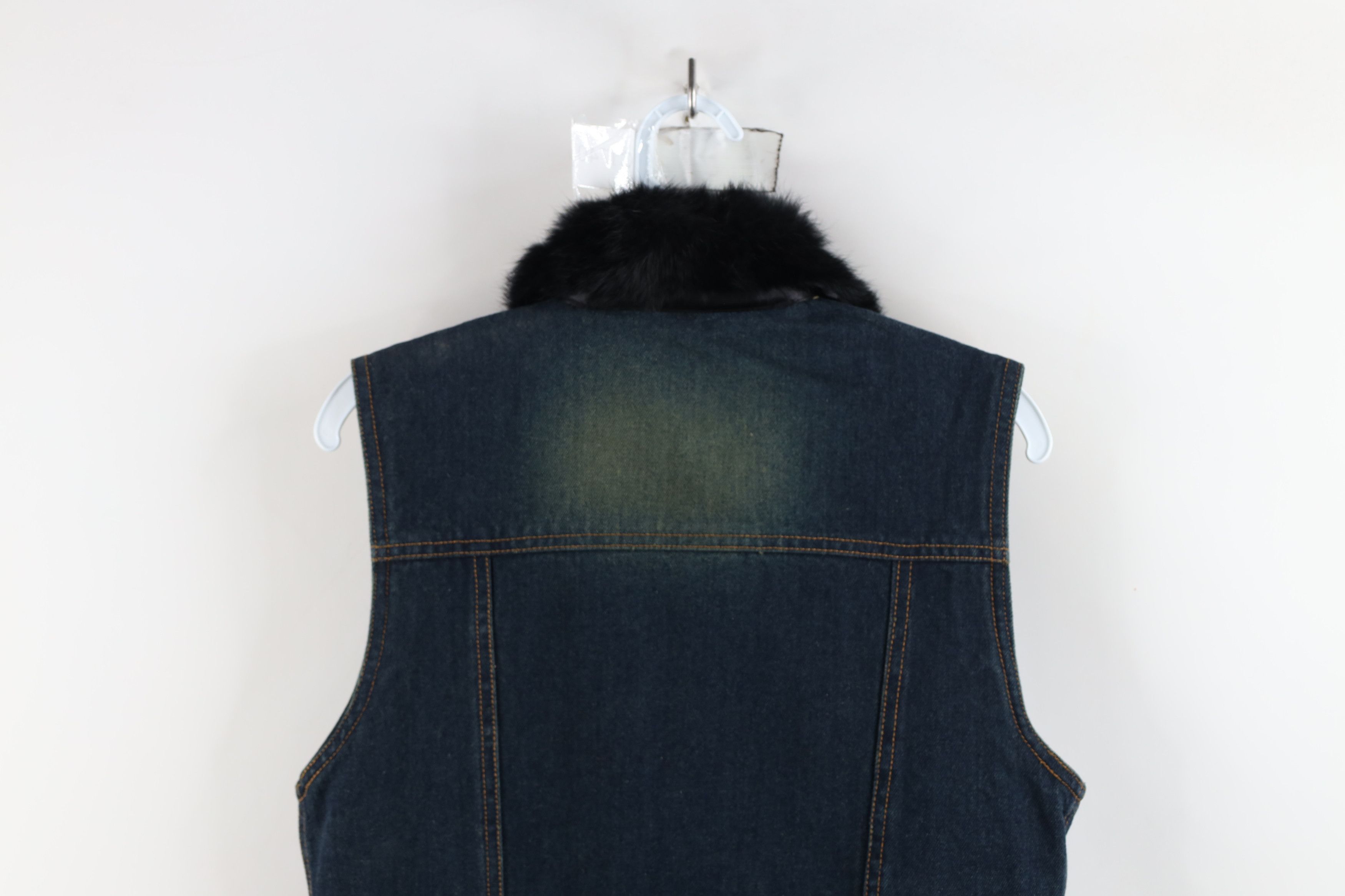 Vintage Vintage 90s Y2K Babydoll Fur Trim Sleeveless Denim Jean Vest Size L / US 10 / IT 46 - 13 Thumbnail