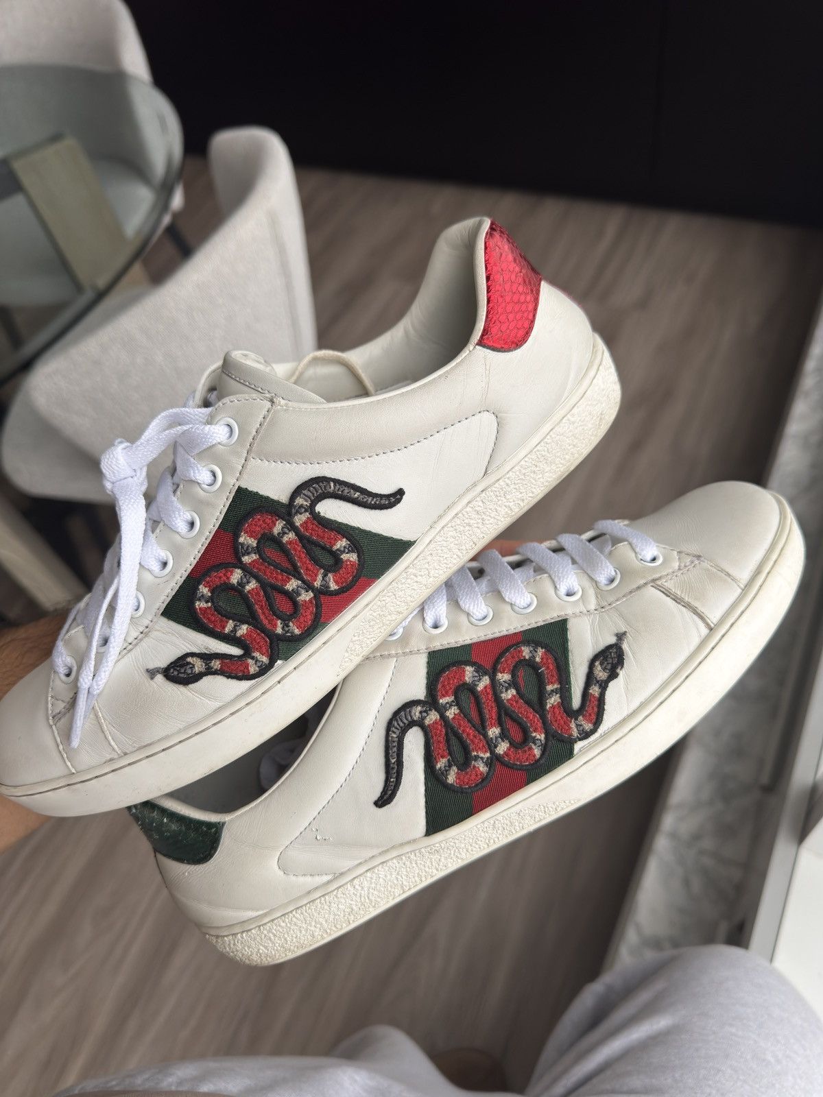 Gucci Ace Snake Sneaker White Size US 7 / EU 40 - 14 Thumbnail
