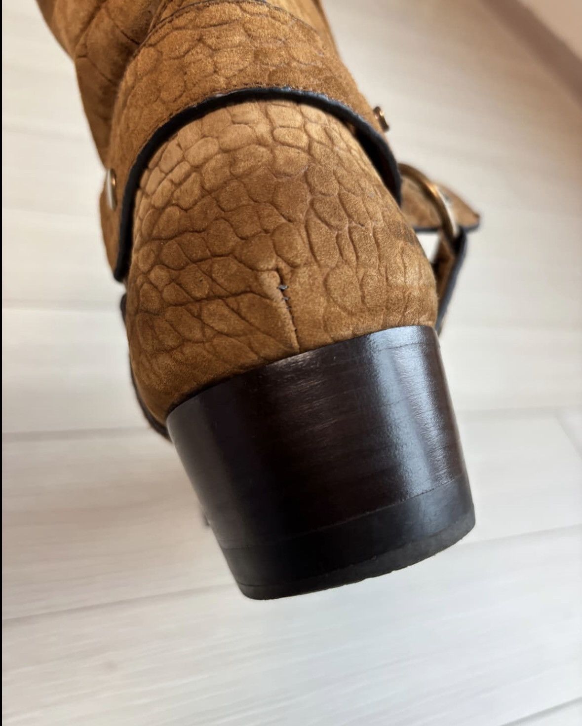 Saint Laurent Paris Wyatt Harness Crocodile Suede Boots Size US 8 / EU 41 - 4 Thumbnail
