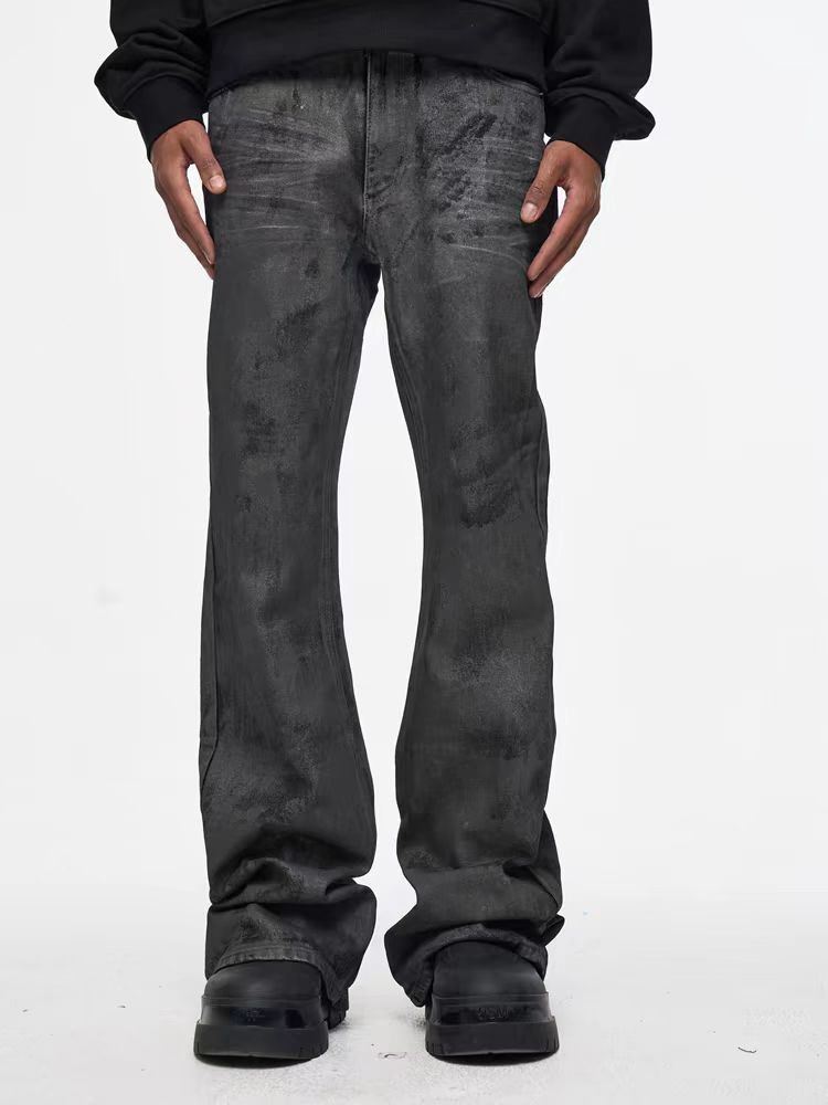 Japanese Brand × Jean High street vintage washed and coated micro flared jeans Size US 33 - 2 Thumbnail